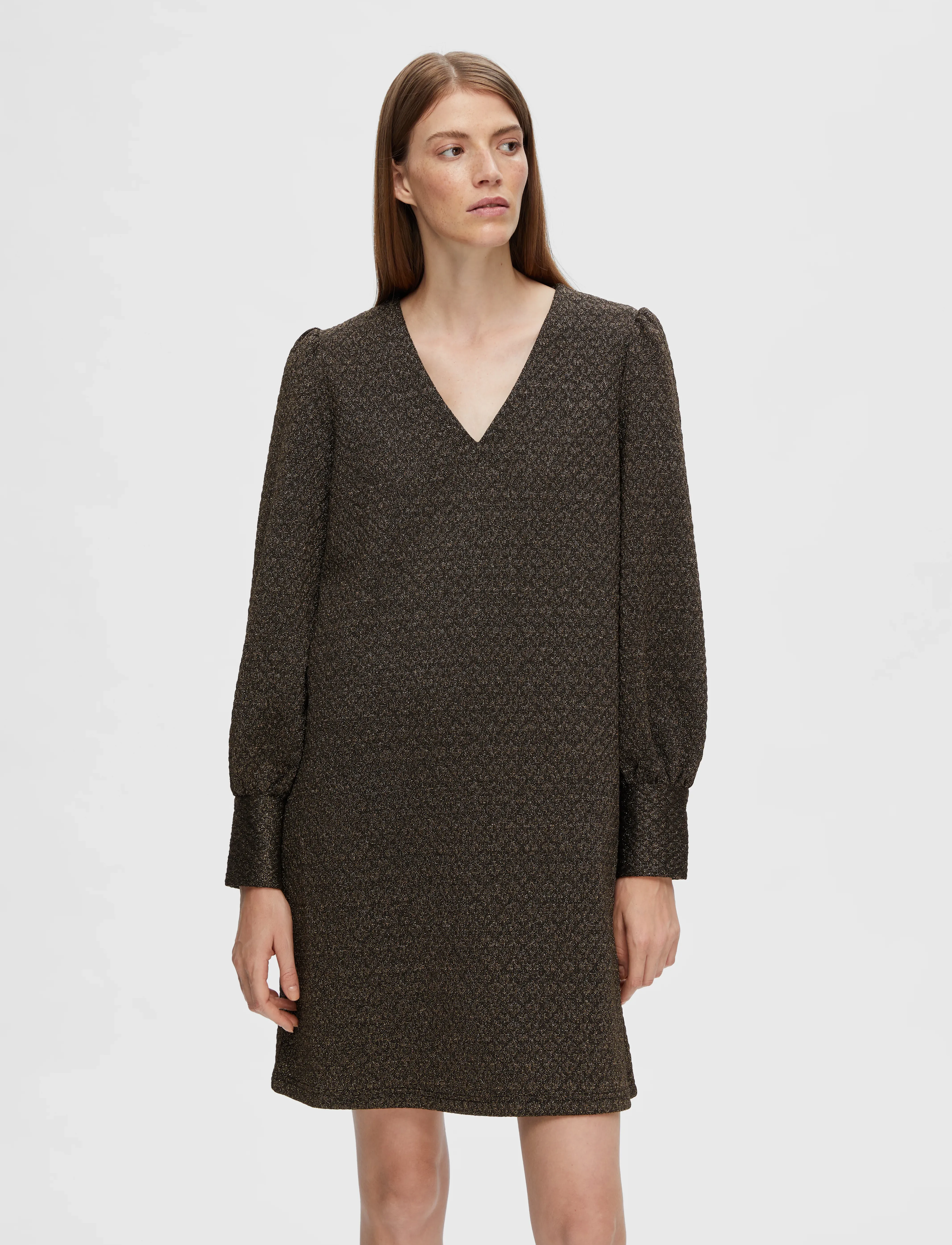 Selected - SLFAGNETHE GLITTER SHORT JAQUARD DRESS - korta klänningar - black - 5