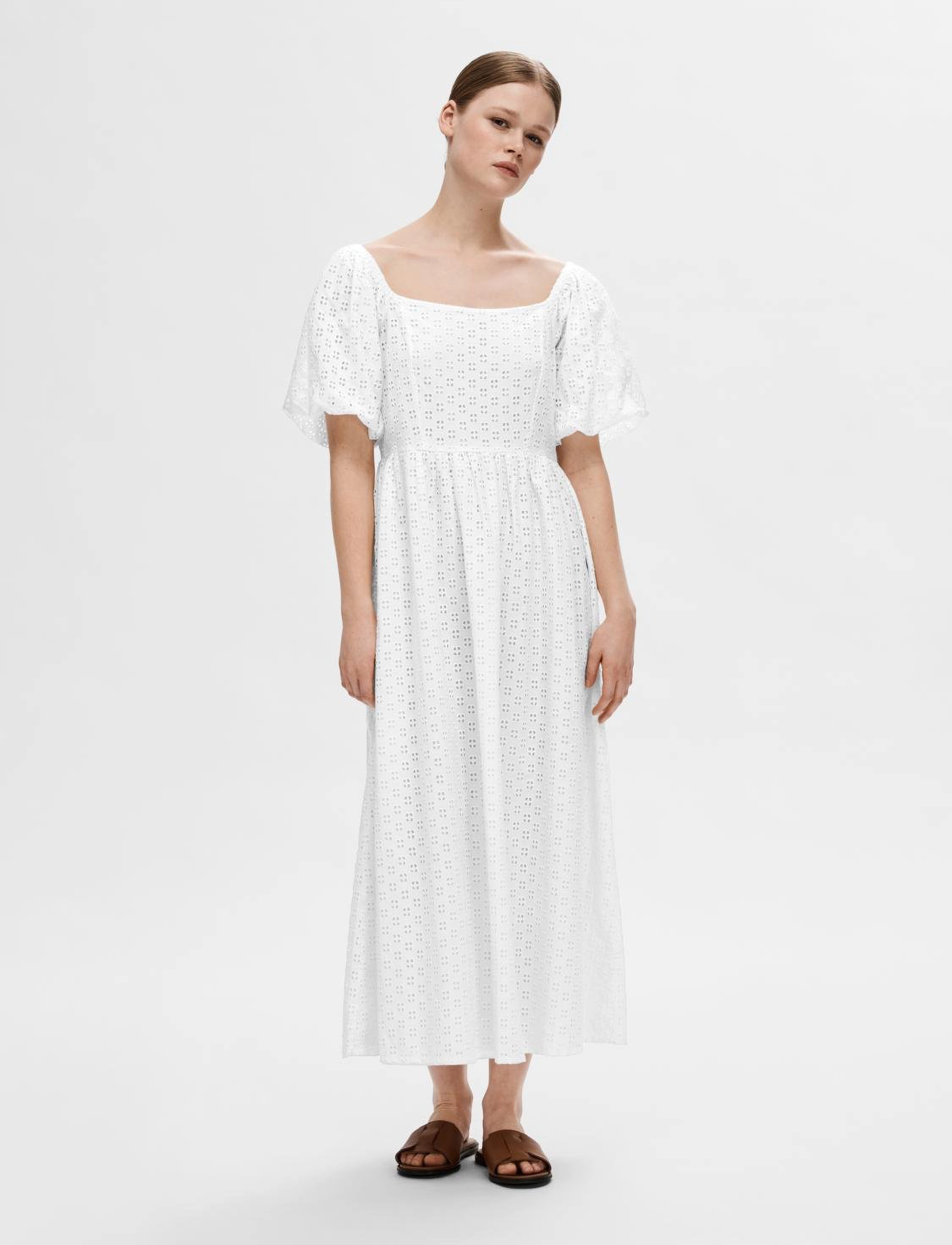 Selected SLFANELLI 3/4 ON OFF ANKLE DRESS B - Kjoler - SNOW WHITE / white