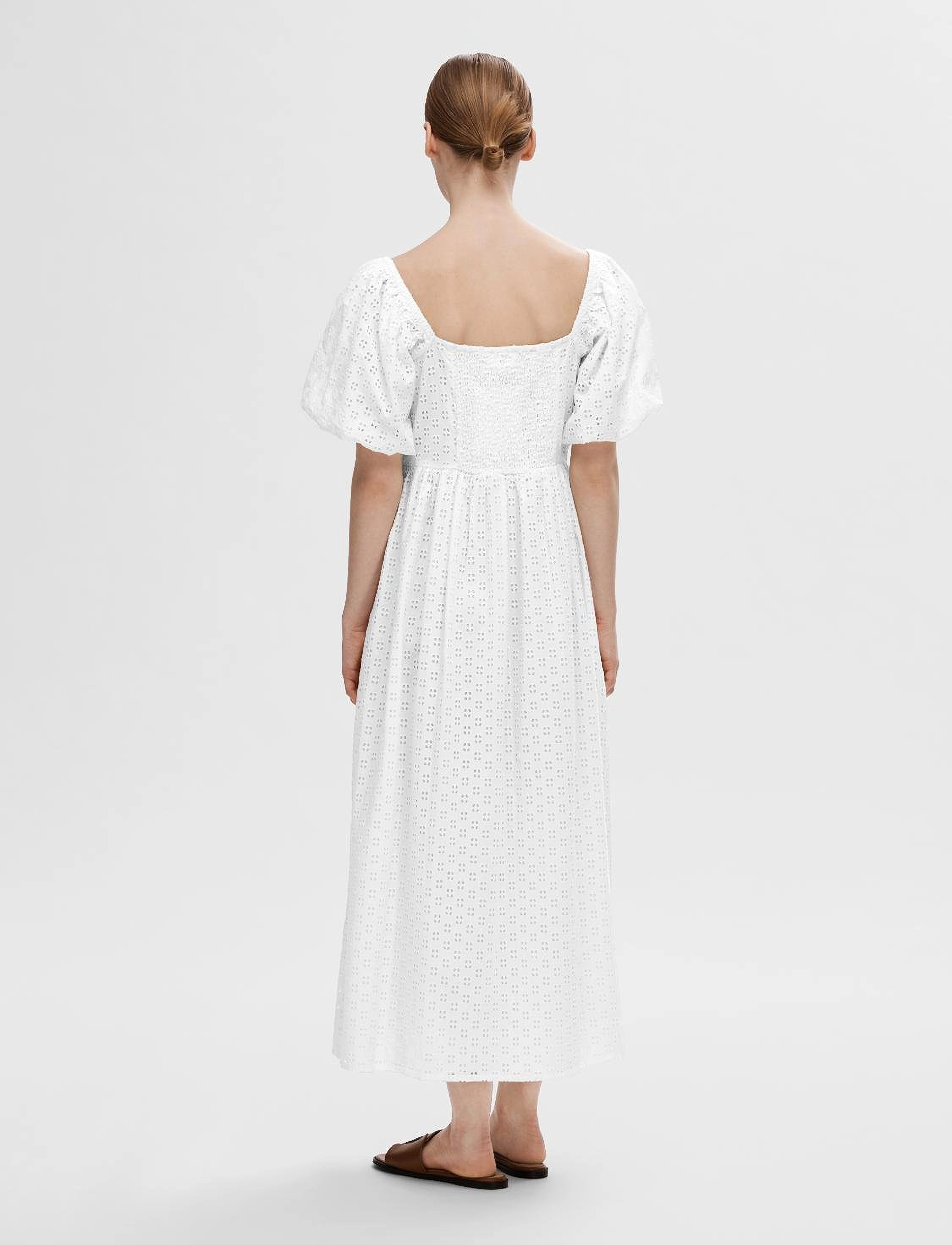 Selected - SLFANELLI 3/4 ON OFF ANKLE DRESS B - sommerkleider - snow white - 2