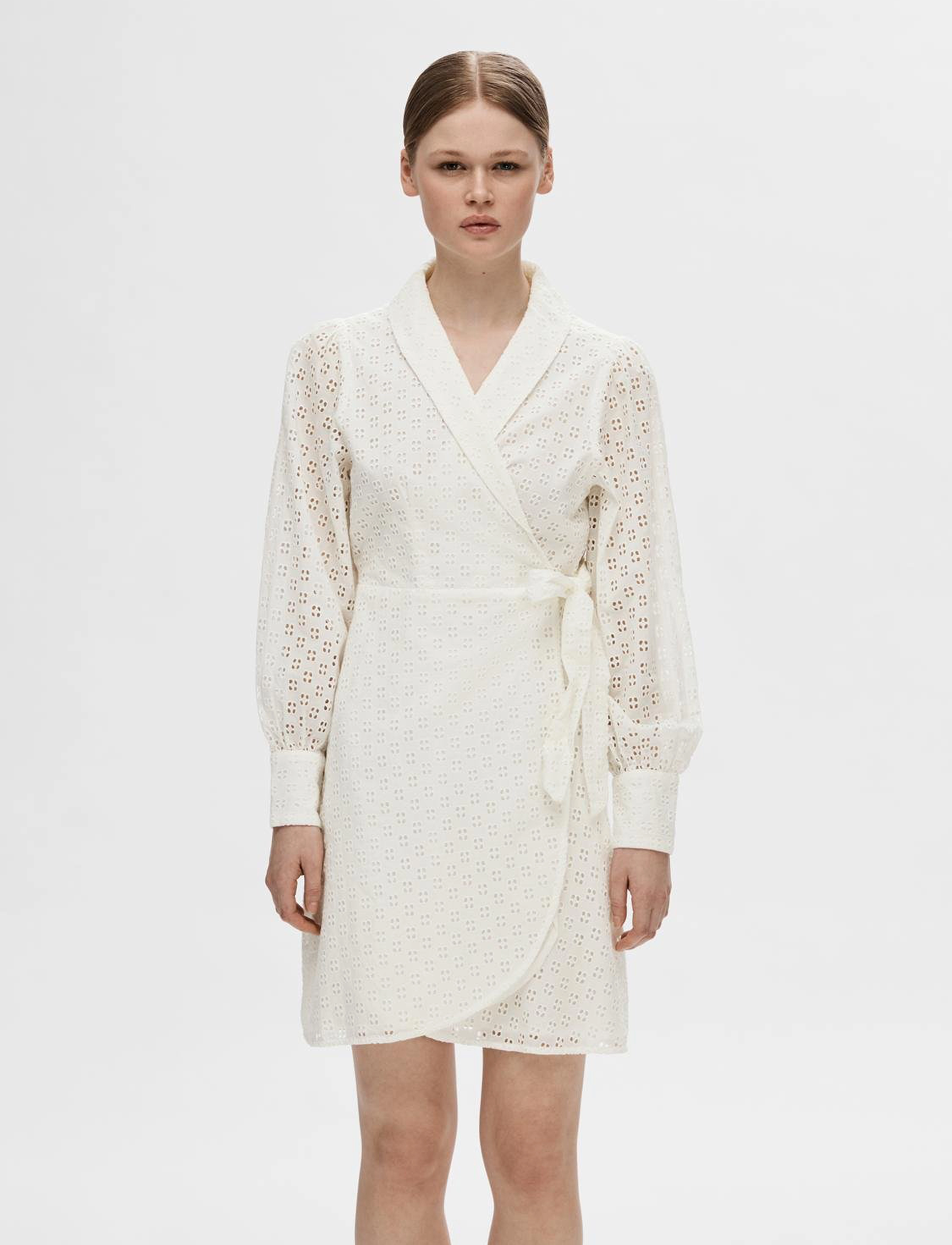 Selected SLFANELLI LS SHORT WRAP DRESS B - Kleider - SNOW WHITE / white