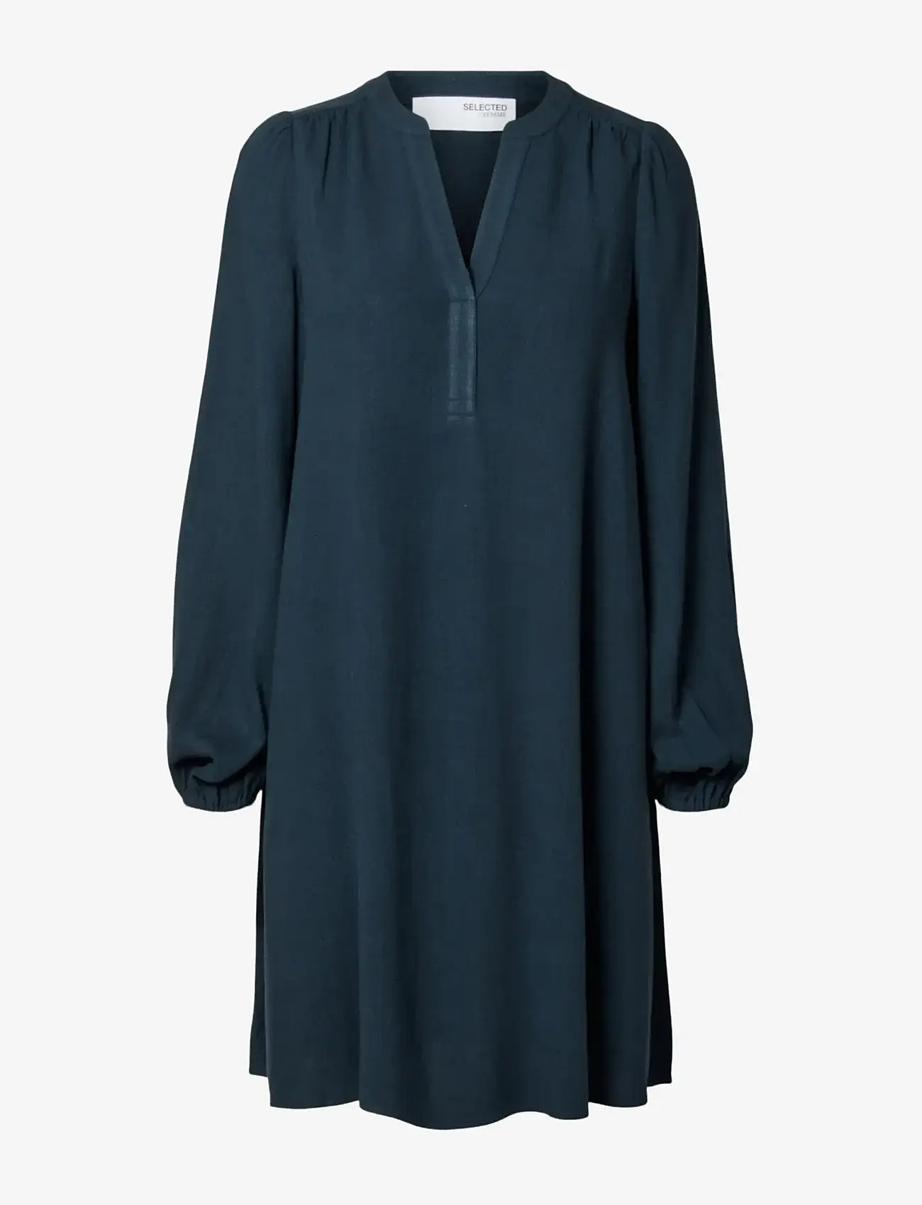 Selected - SLFVIVA LS SHORT V-NECK DRESS NOOS - kurze kleider - dark sapphire - 0