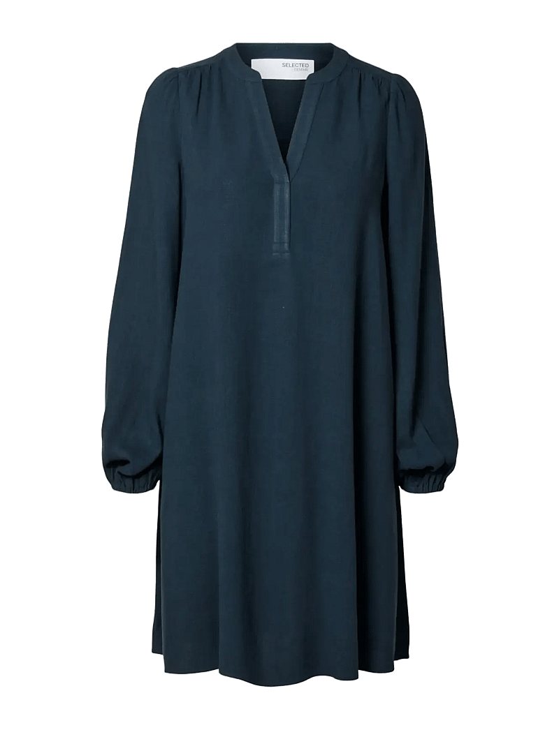 Selected - SLFVIVA LS SHORT V-NECK DRESS NOOS - kurze kleider - dark sapphire - 0