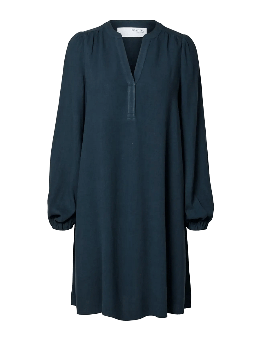 Selected - SLFVIVA LS SHORT V-NECK DRESS NOOS - robes courtes - dark sapphire - 0