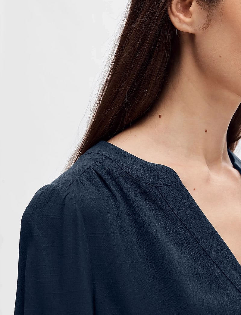 Selected - SLFVIVA LS SHORT V-NECK DRESS NOOS - kurze kleider - dark sapphire - 4