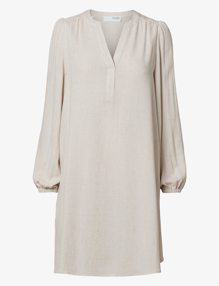 Selected - SLFVIVA LS SHORT V-NECK DRESS NOOS - korte kjoler - sandshell - 1