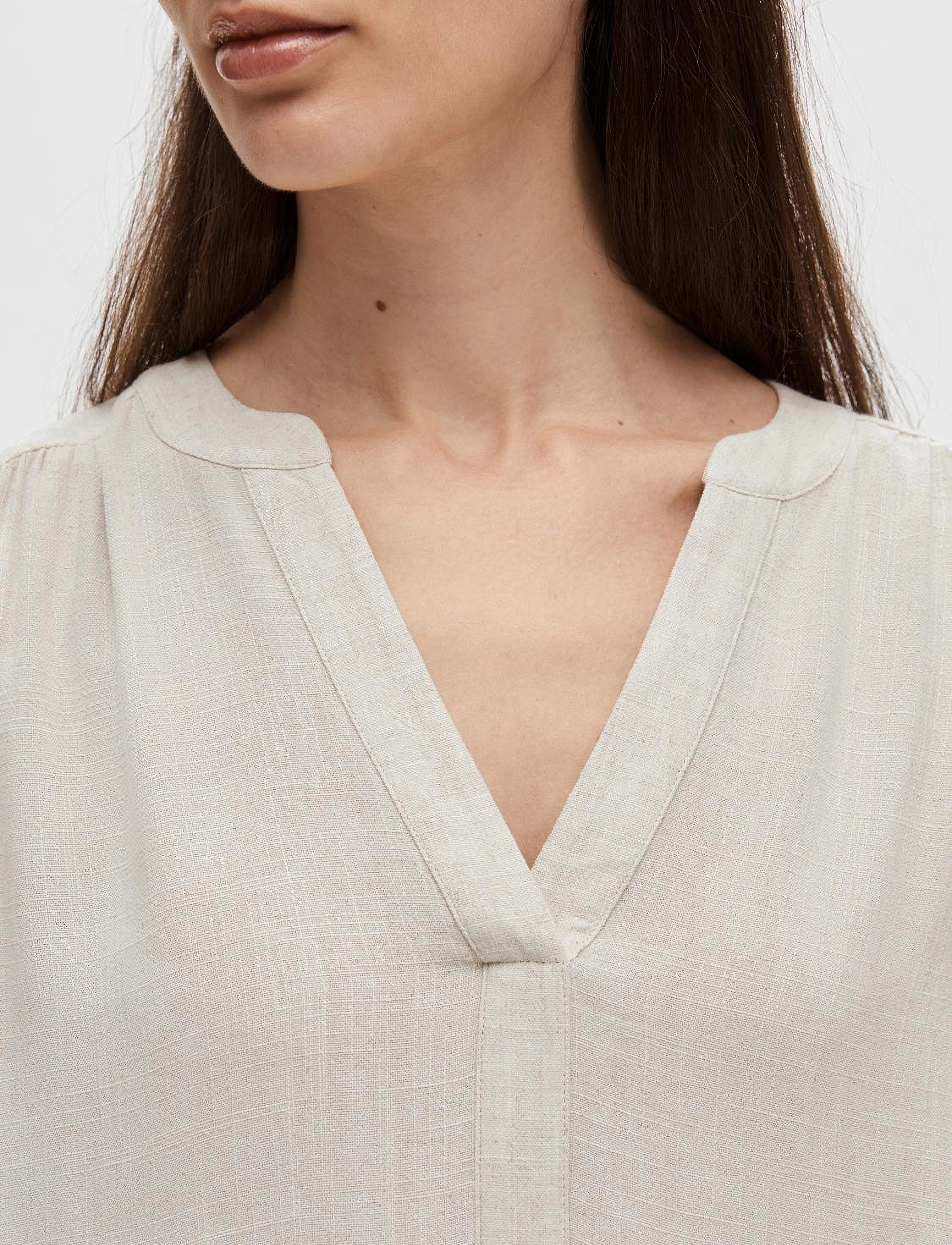 Selected - SLFVIVA LS SHORT V-NECK DRESS NOOS - korte kjoler - sandshell - 5