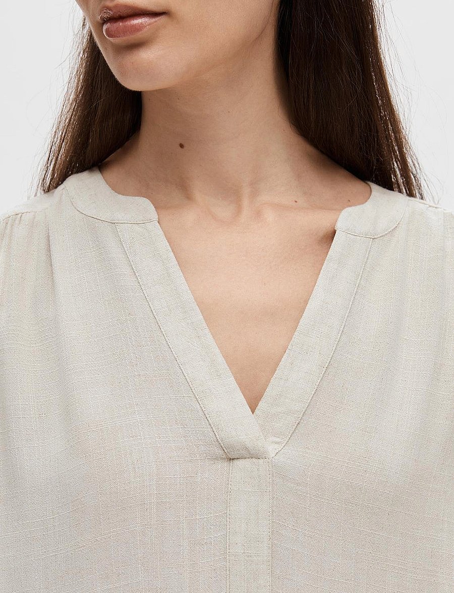 Selected - SLFVIVA LS SHORT V-NECK DRESS NOOS - korte kjoler - sandshell - 5