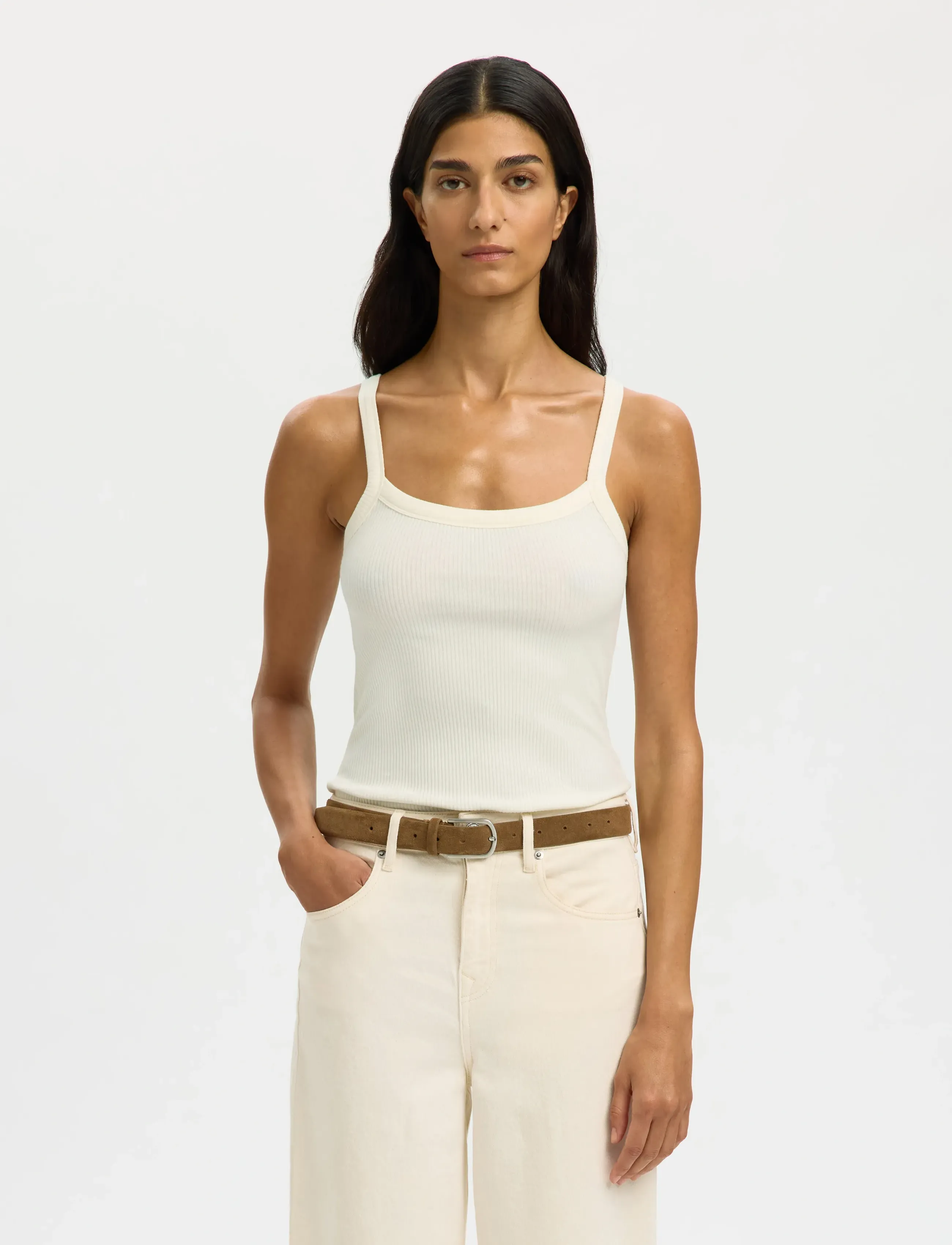 Selected SLWCELICA ANNA STRAP TANK TOP NOOS - T-Shirts & Tops - SNOW WHITE / cream