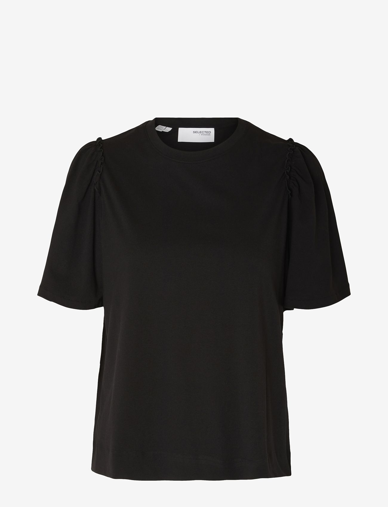 Selected - SLWPENELOPE 2/4 RUFFLE TEE NOOS - t-shirts - black - 1