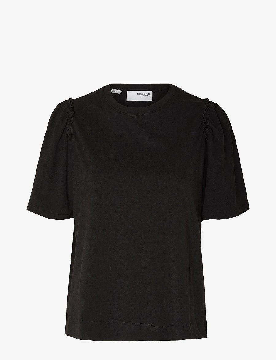 Selected - SLWPENELOPE 2/4 RUFFLE TEE NOOS - t-shirts - black - 1