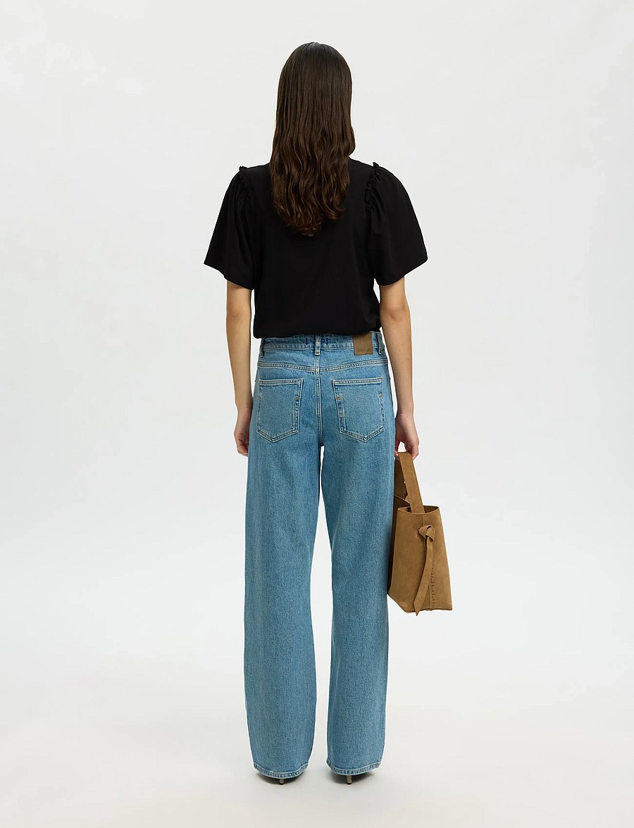 Selected - SLWPENELOPE 2/4 RUFFLE TEE NOOS - t-shirts - black - 2