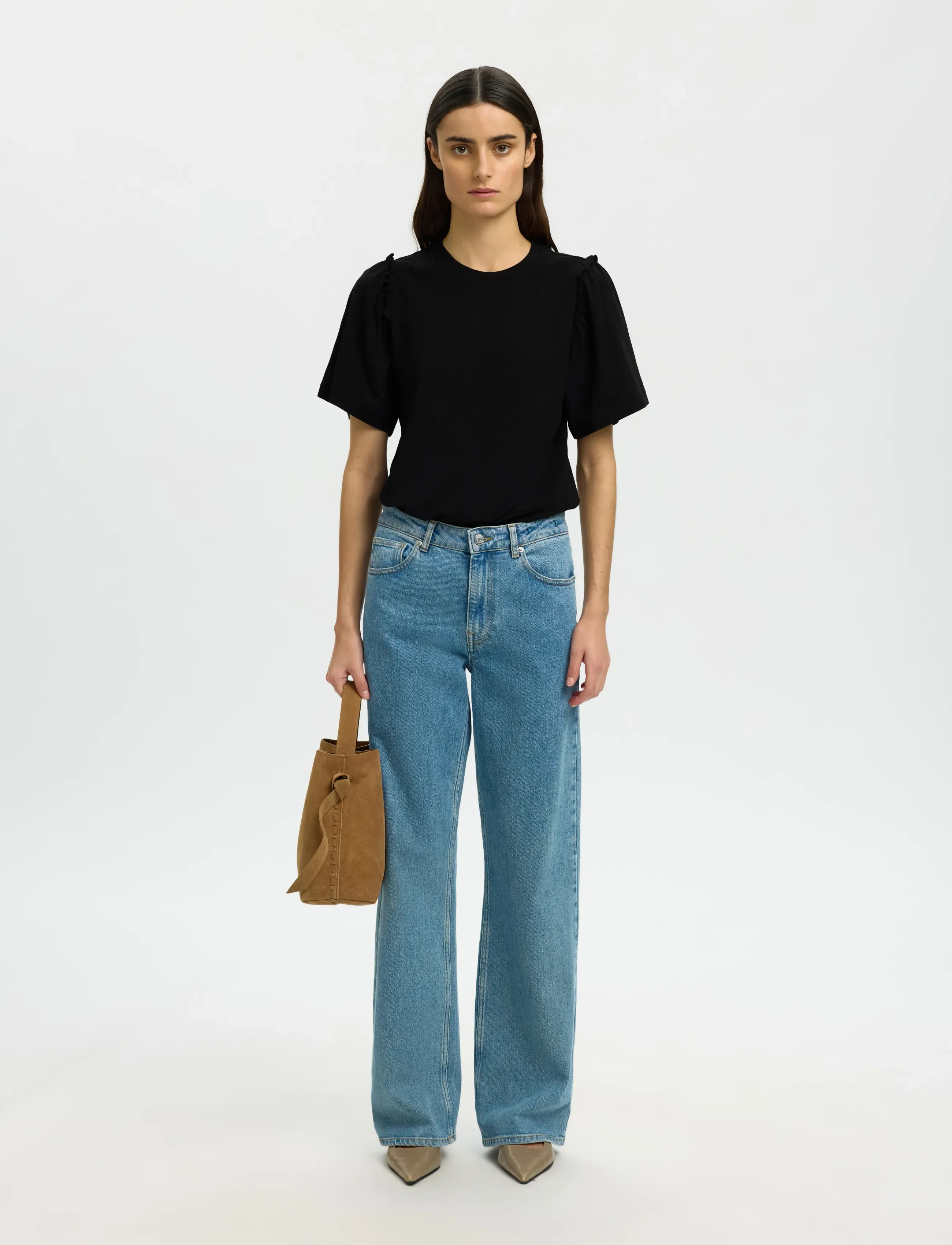 Selected - SLWPENELOPE 2/4 RUFFLE TEE NOOS - t-shirts - black - 3