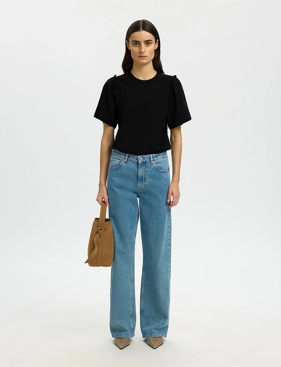 Selected - SLWPENELOPE 2/4 RUFFLE TEE NOOS - t-shirts - black - 3