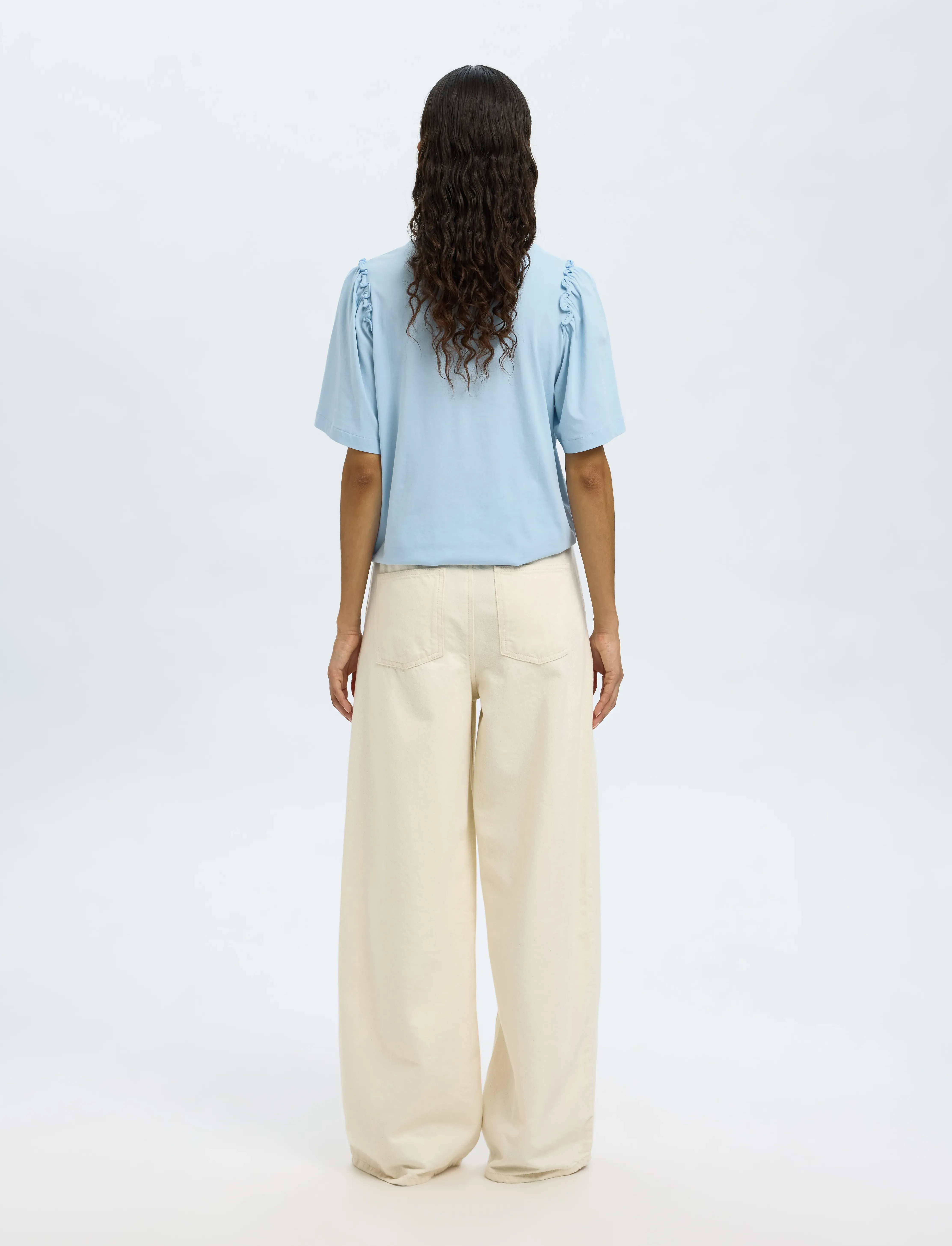 Selected - SLWPENELOPE 2/4 RUFFLE TEE NOOS - t-särgid - cashmere blue - 2