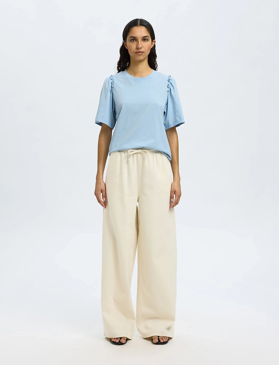 Selected - SLWPENELOPE 2/4 RUFFLE TEE NOOS - t-särgid - cashmere blue - 4