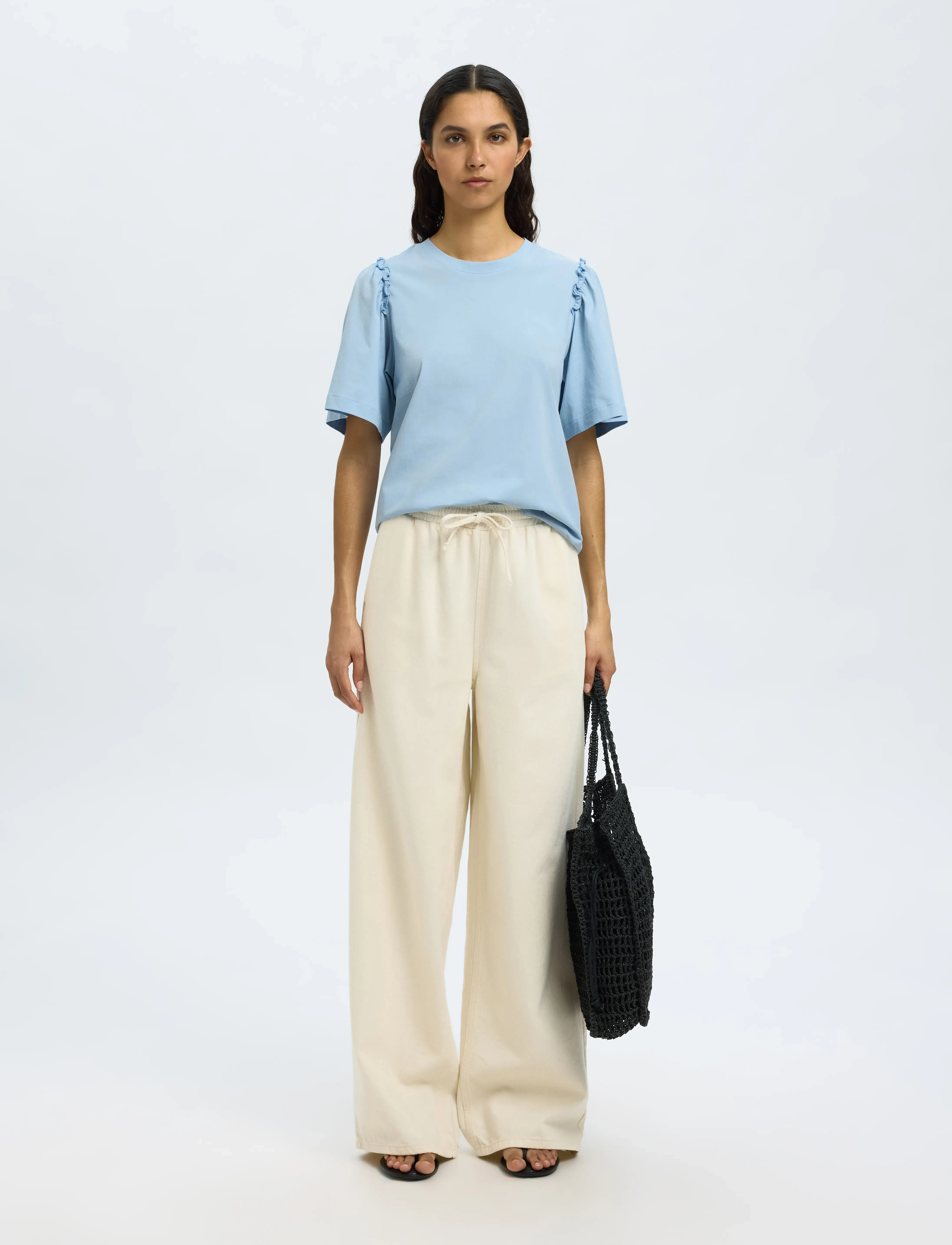 Selected - SLWPENELOPE 2/4 RUFFLE TEE NOOS - t-särgid - cashmere blue - 5