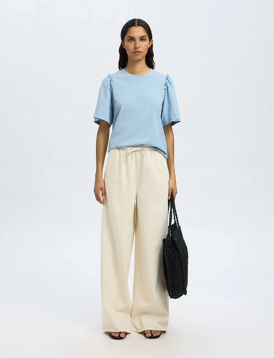 Selected - SLWPENELOPE 2/4 RUFFLE TEE NOOS - t-särgid - cashmere blue - 5