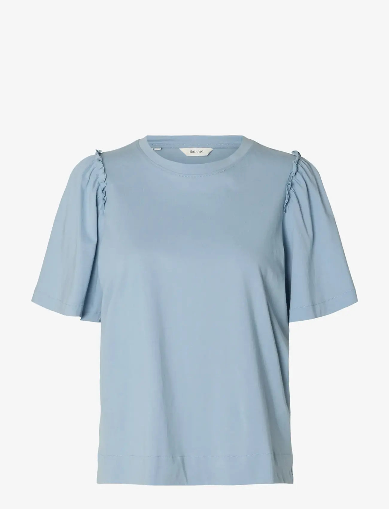 Selected - SLWPENELOPE 2/4 RUFFLE TEE NOOS - t-shirts - dusty blue - 1