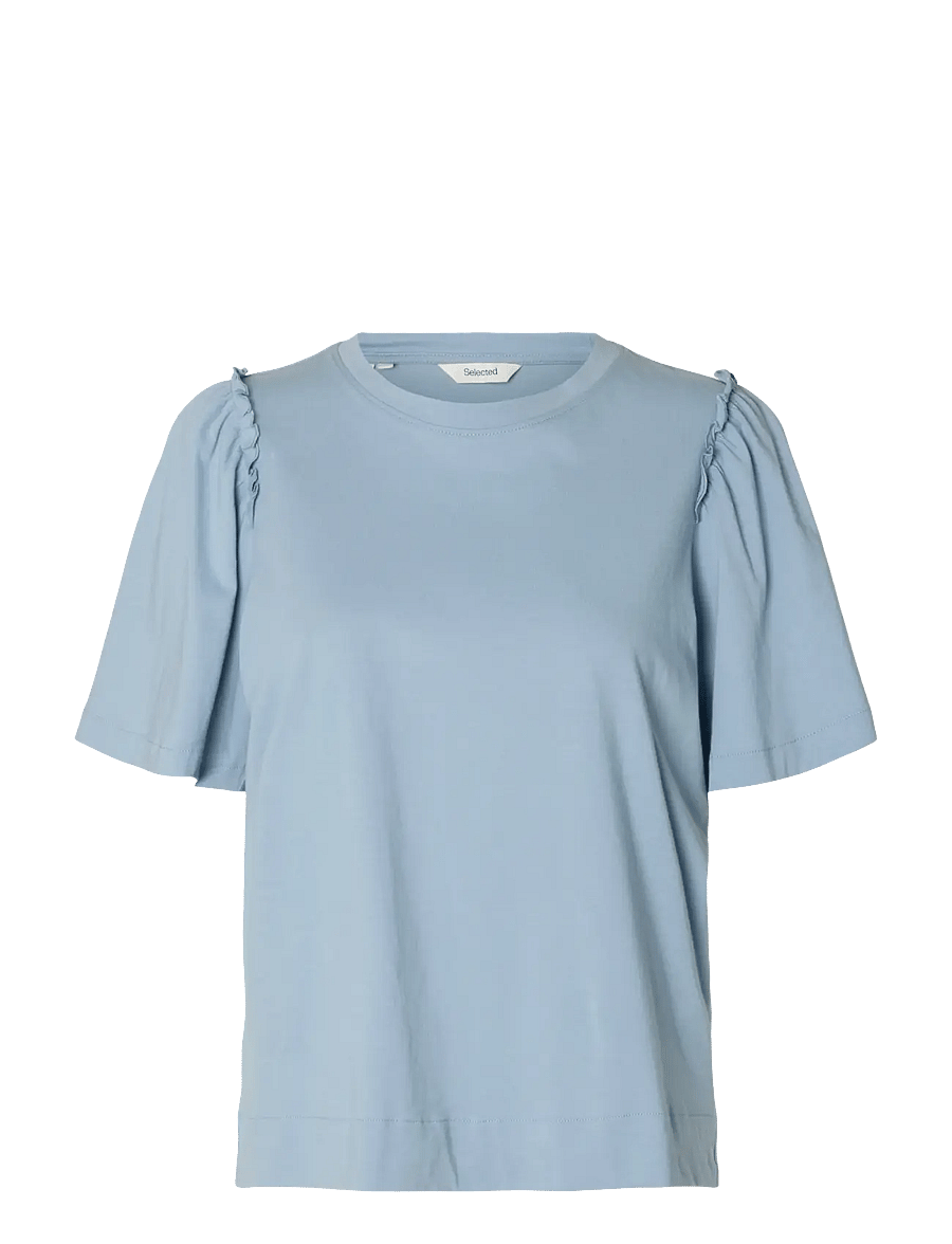 Selected - SLWPENELOPE 2/4 RUFFLE TEE NOOS - t-shirts - dusty blue - 1