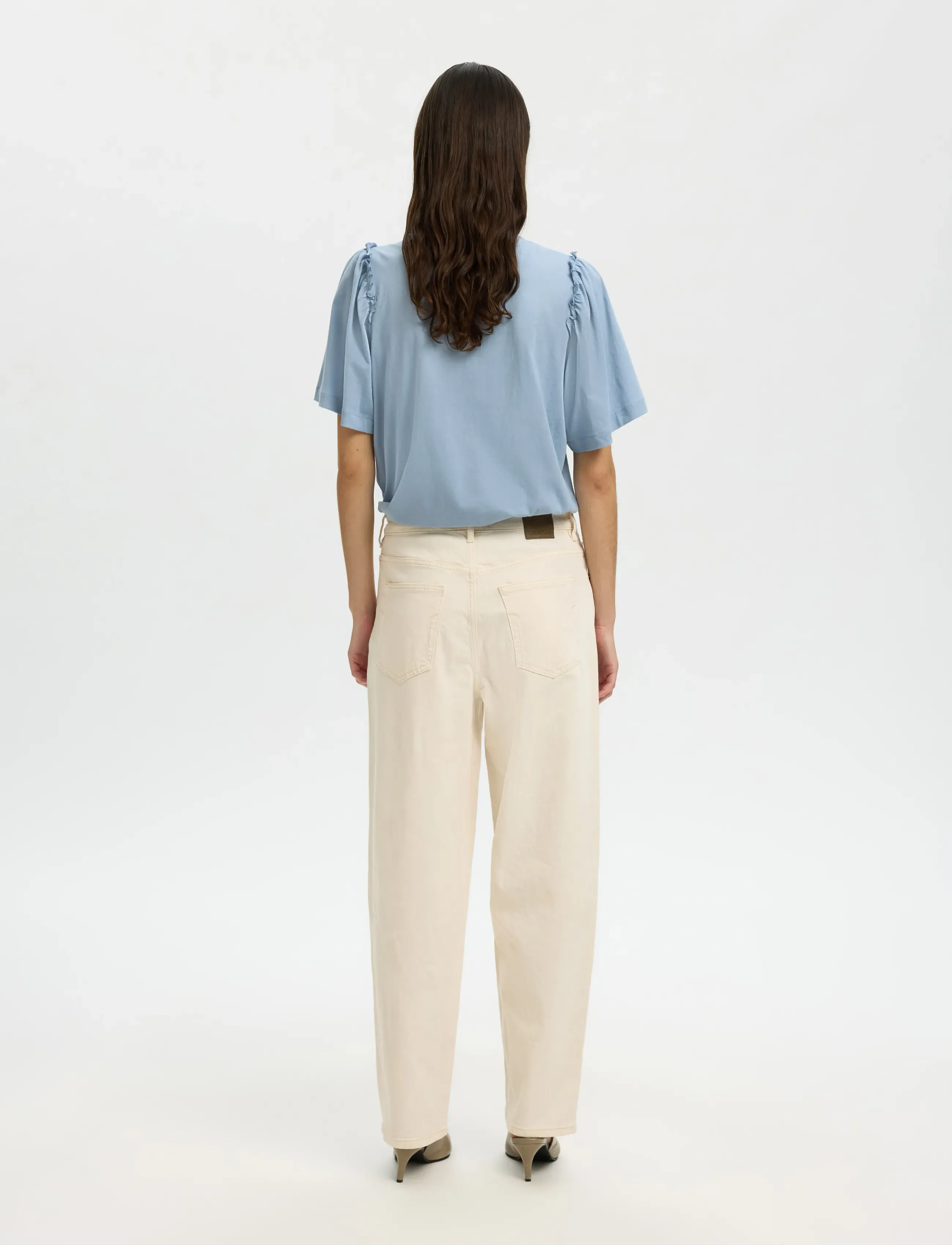 Selected - SLWPENELOPE 2/4 RUFFLE TEE NOOS - t-shirts - dusty blue - 2
