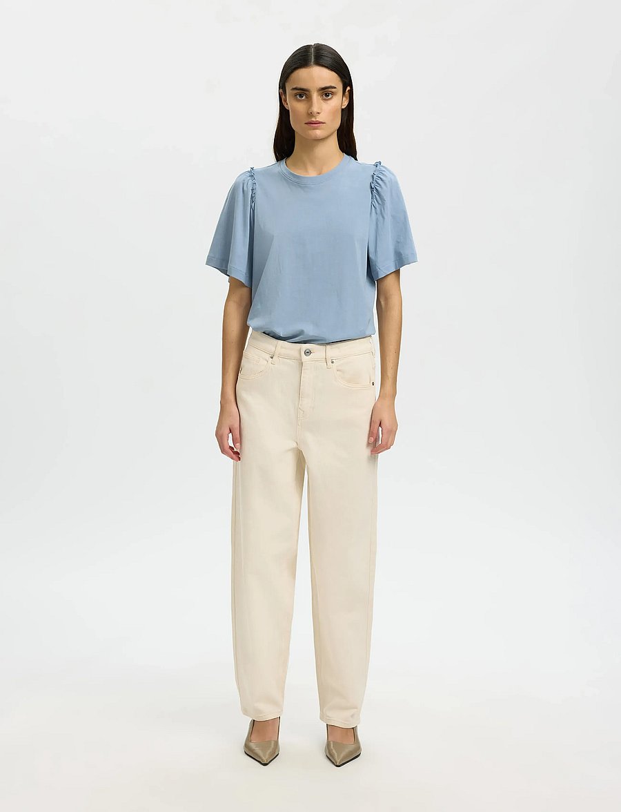 Selected - SLWPENELOPE 2/4 RUFFLE TEE NOOS - t-shirts - dusty blue - 3