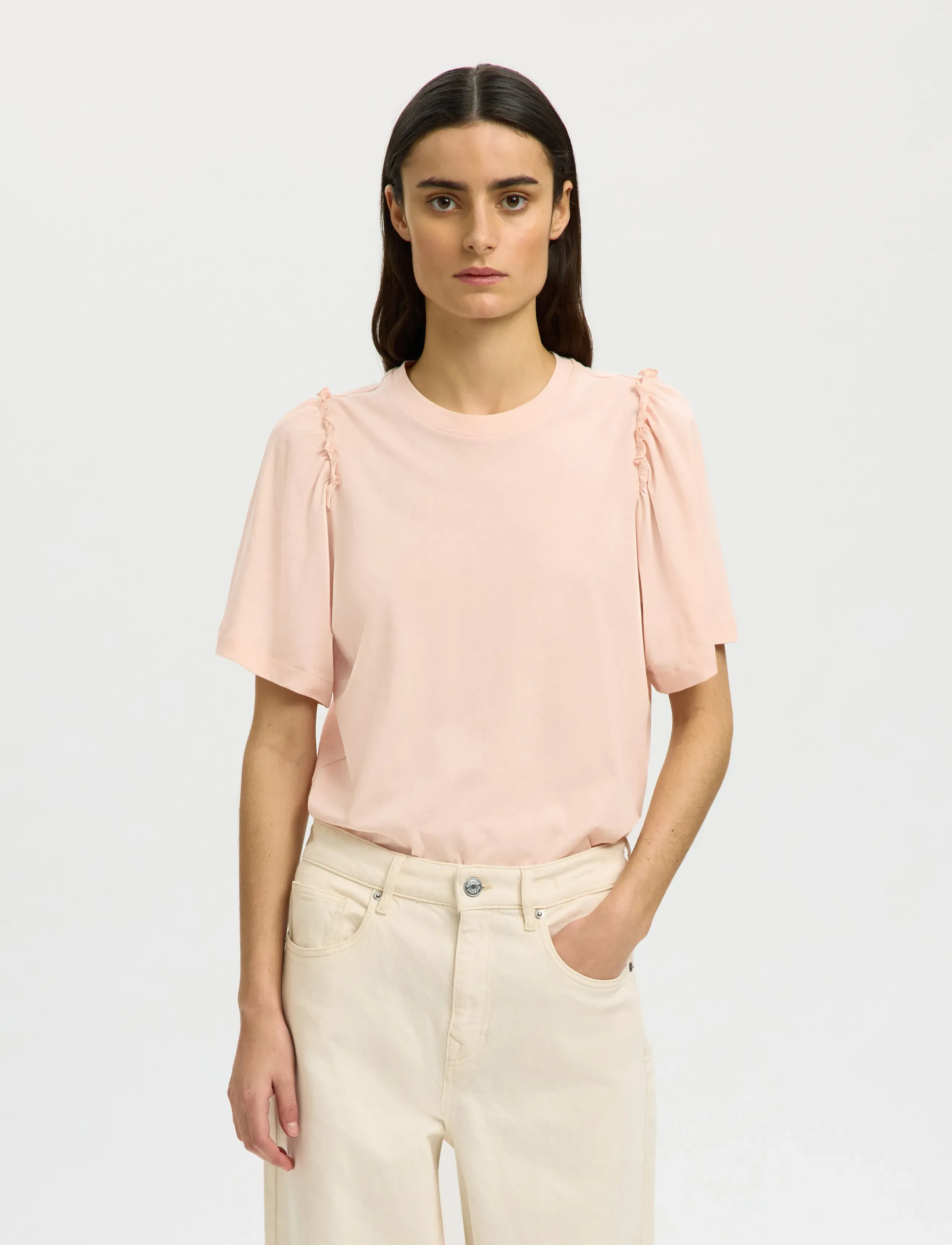Selected SLWPENELOPE 2/4 RUFFLE TEE NOOS - T-shirts & Toppar - PALE DOGWOOD / pink/rose