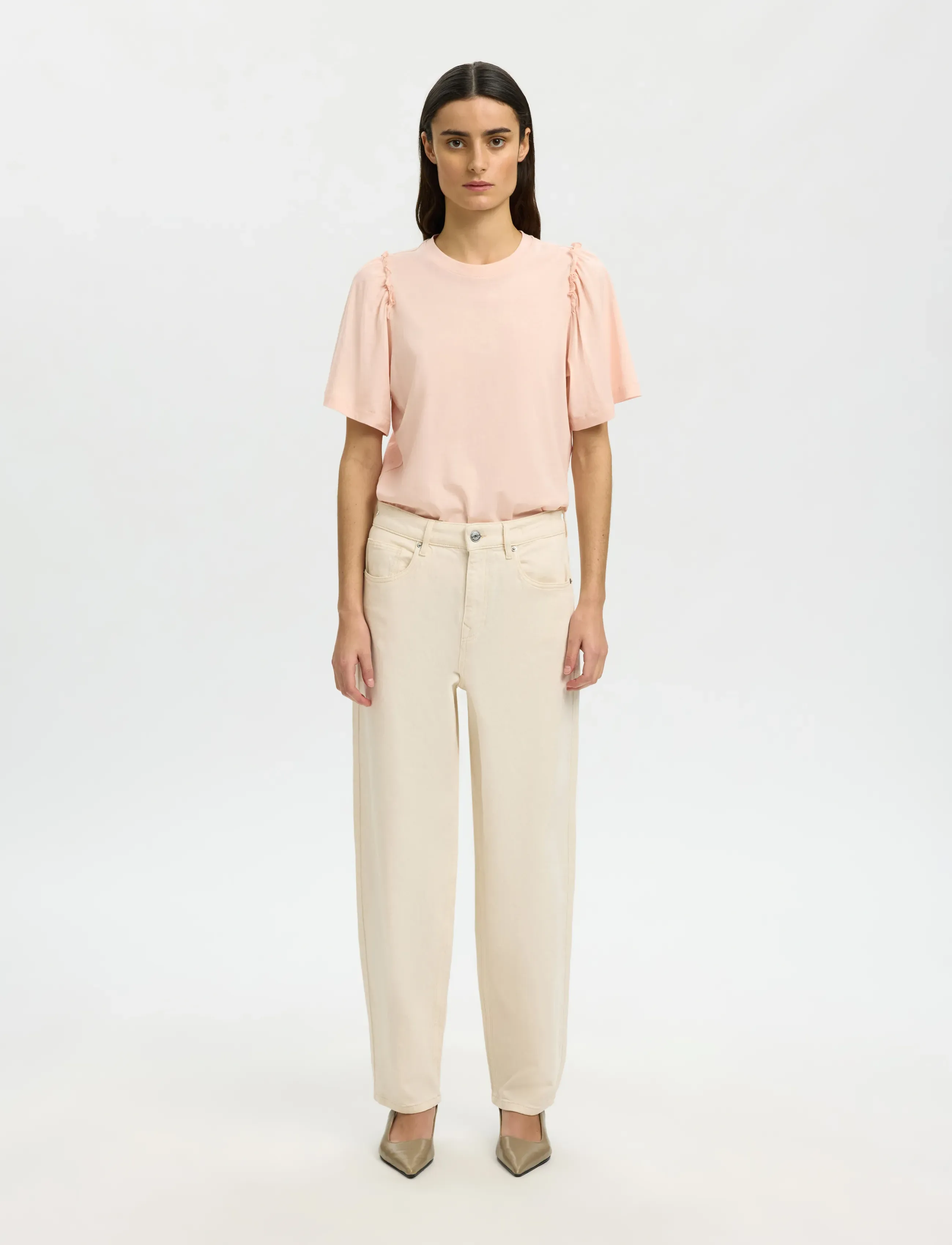 Selected - SLWPENELOPE 2/4 RUFFLE TEE NOOS - t-särgid - pale dogwood - 3