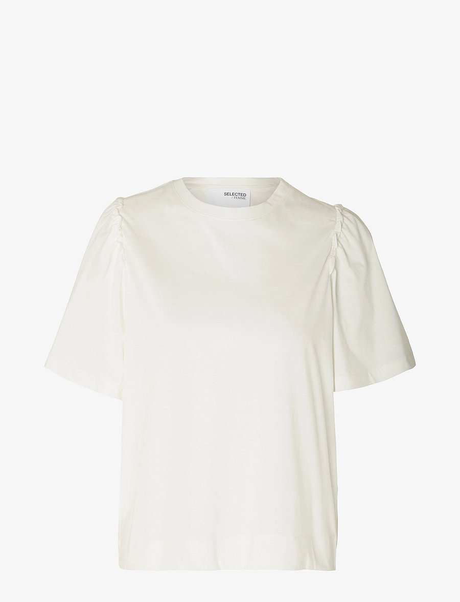 Selected - SLWPENELOPE 2/4 RUFFLE TEE NOOS - t-shirts - snow white - 1