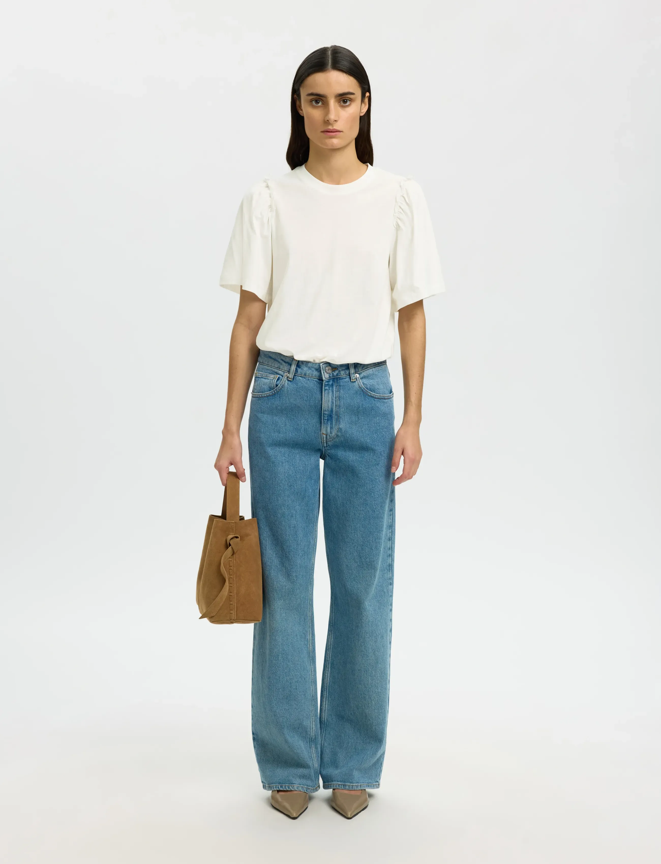 Selected - SLWPENELOPE 2/4 RUFFLE TEE NOOS - stuttermarbolir - snow white - 3