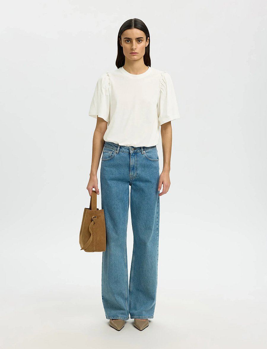 Selected - SLWPENELOPE 2/4 RUFFLE TEE NOOS - t-shirts - snow white - 3