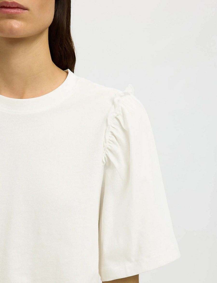 Selected - SLWPENELOPE 2/4 RUFFLE TEE NOOS - t-shirts - snow white - 4
