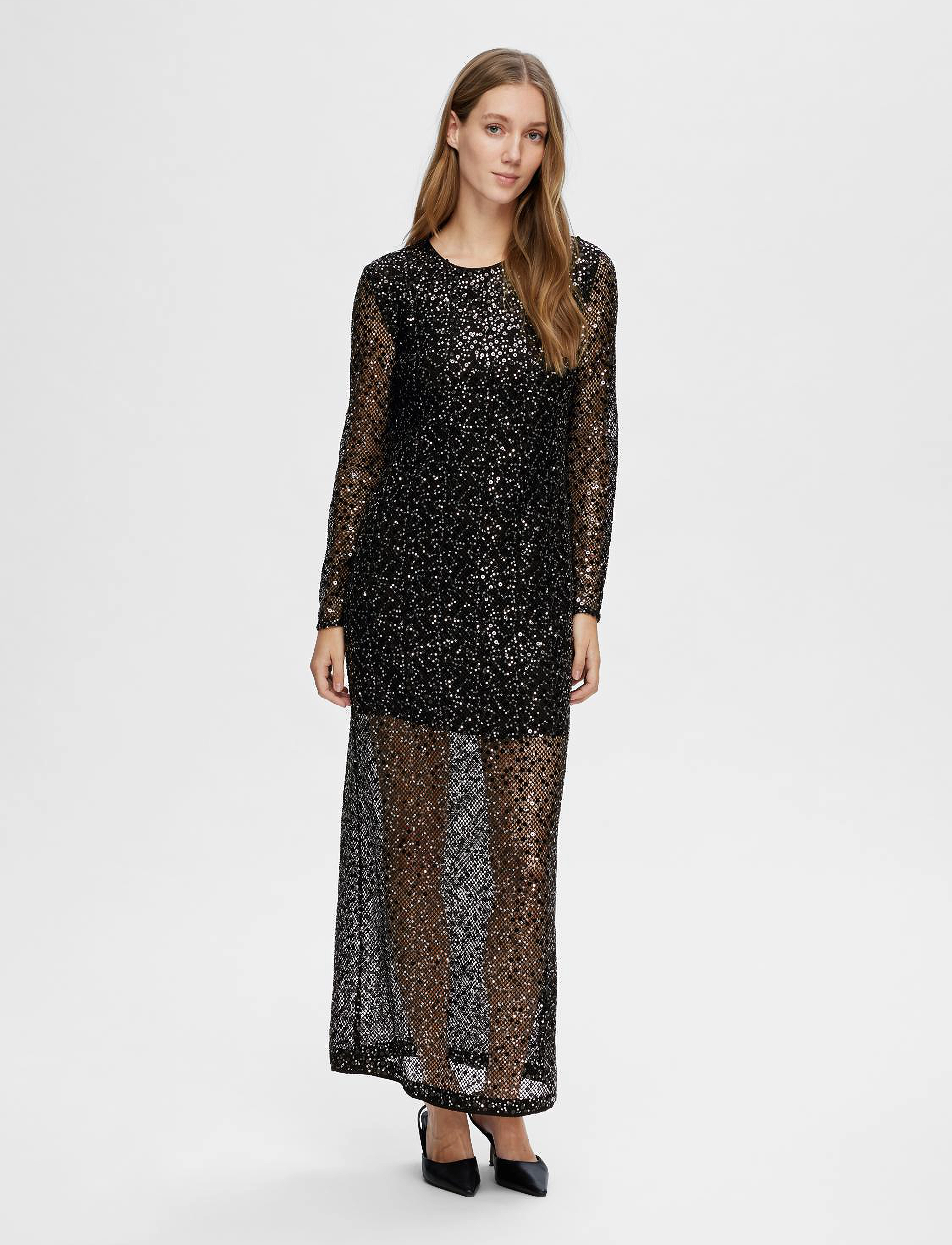 Selected SLFNOEL LS ANKLE SEQUINS DRESS B - Litterkleidid - BLACK / black