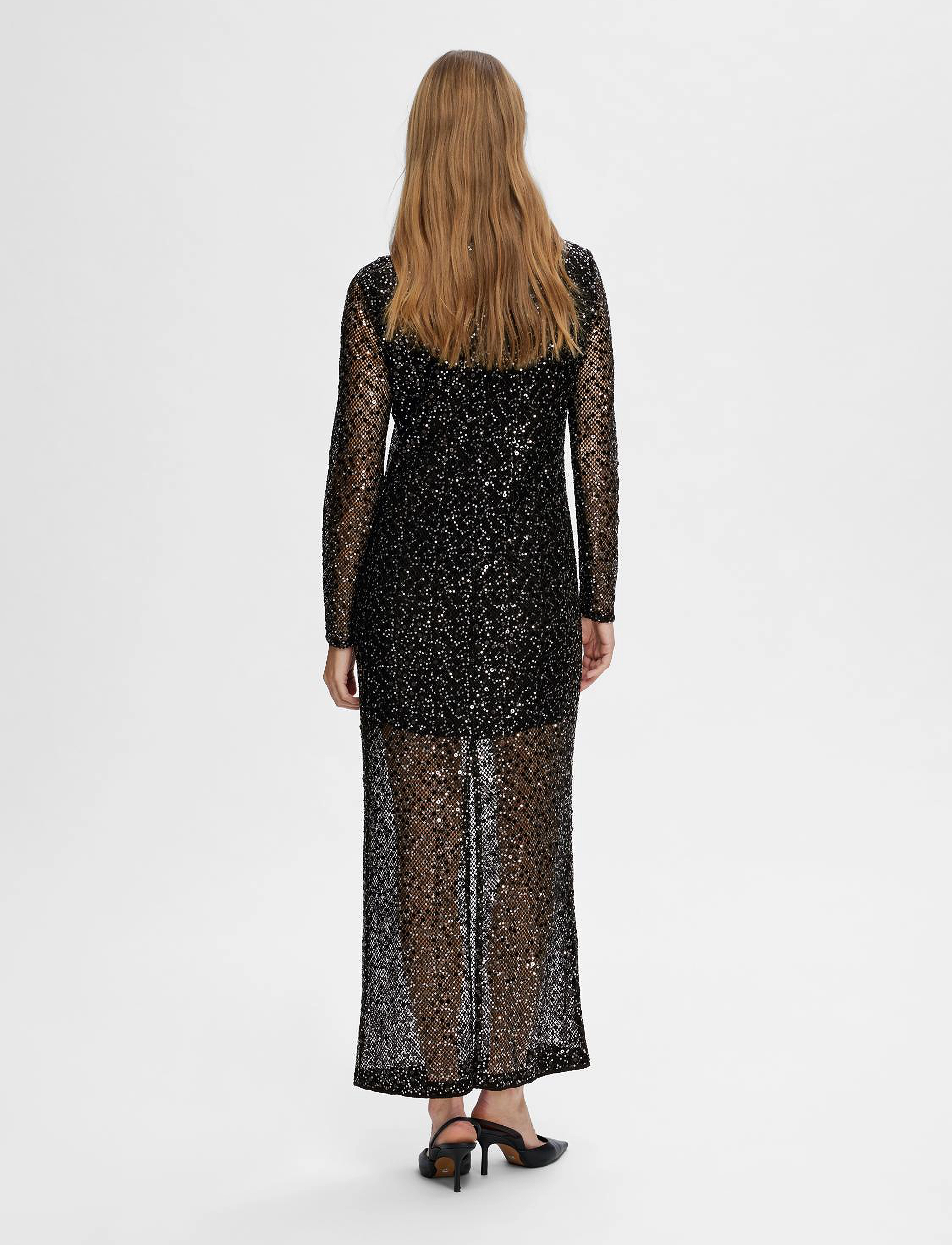 Selected - SLFNOEL LS ANKLE SEQUINS DRESS B - paillettenkleider - black - 3