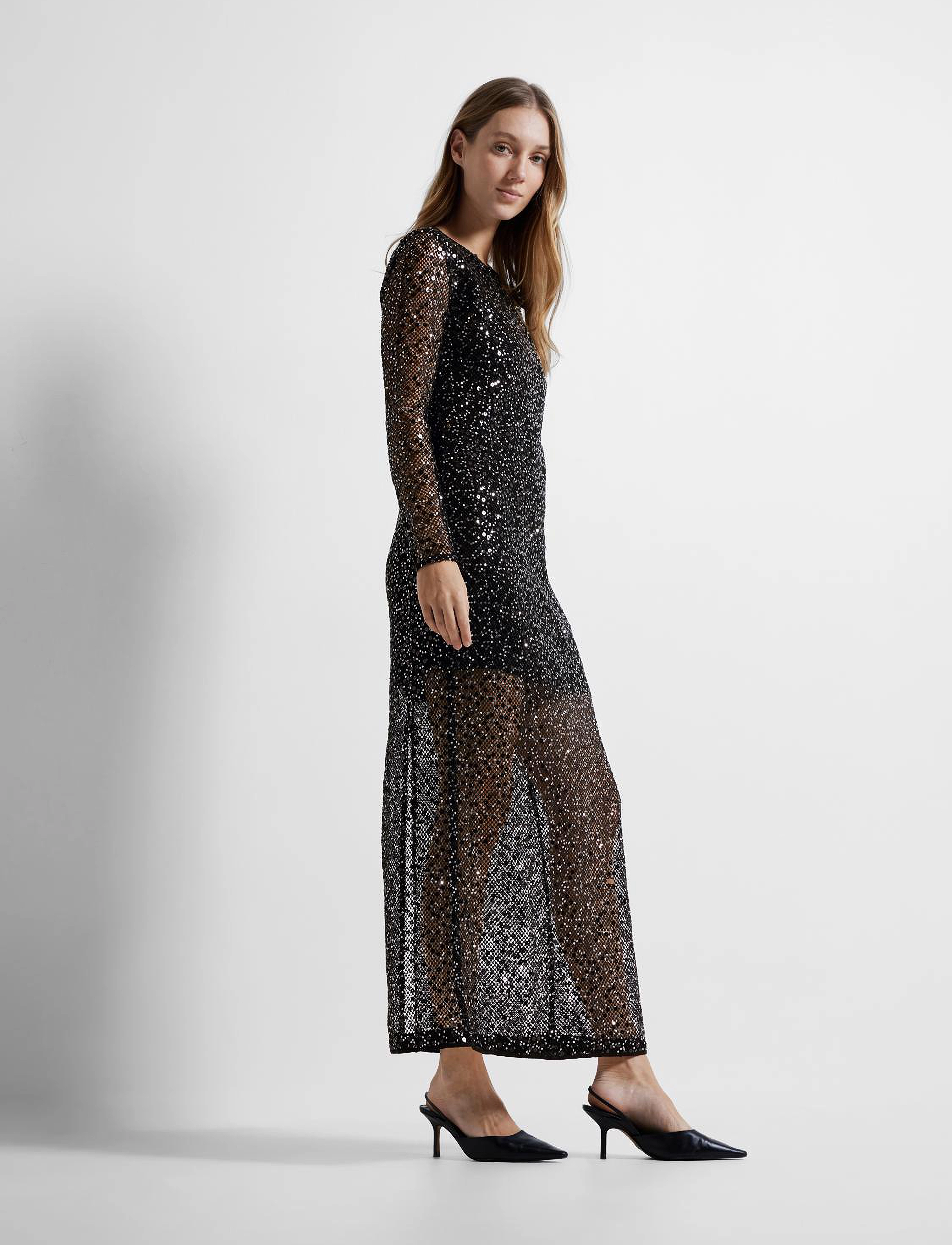 Selected - SLFNOEL LS ANKLE SEQUINS DRESS B - paillettenkleider - black - 5