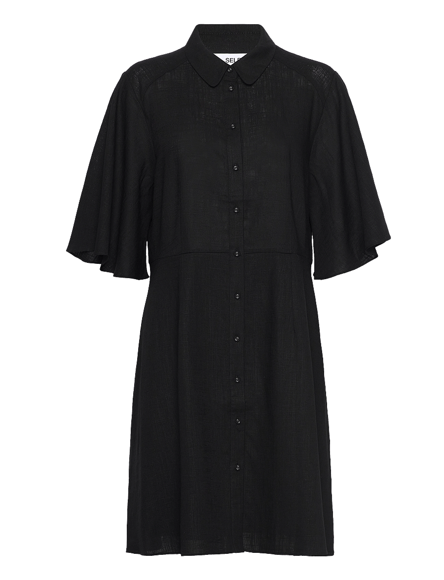 Selected - SLFGULIA 2/4 SHORT SHIRT DRESS D - skjortekjoler - black - 0