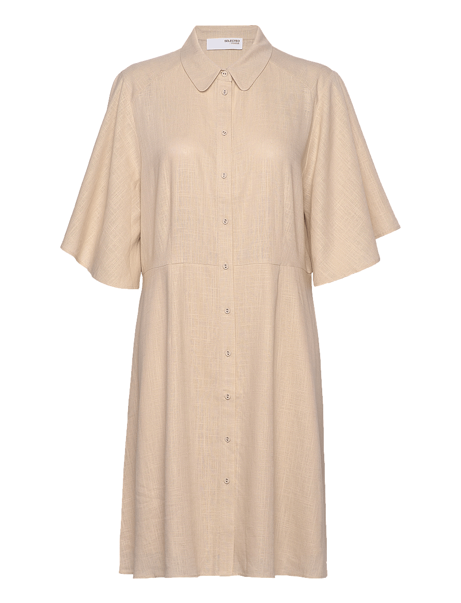 Selected - SLFGULIA 2/4 SHORT SHIRT DRESS D - skjortekjoler - sandshell - 1