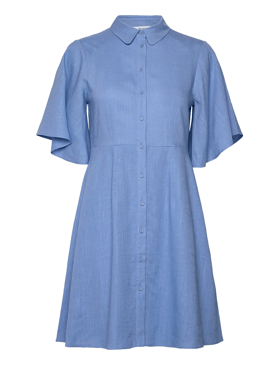 Selected - SLFGULIA 2/4 SHORT SHIRT DRESS D - robes chemises - silver lake blue - 0