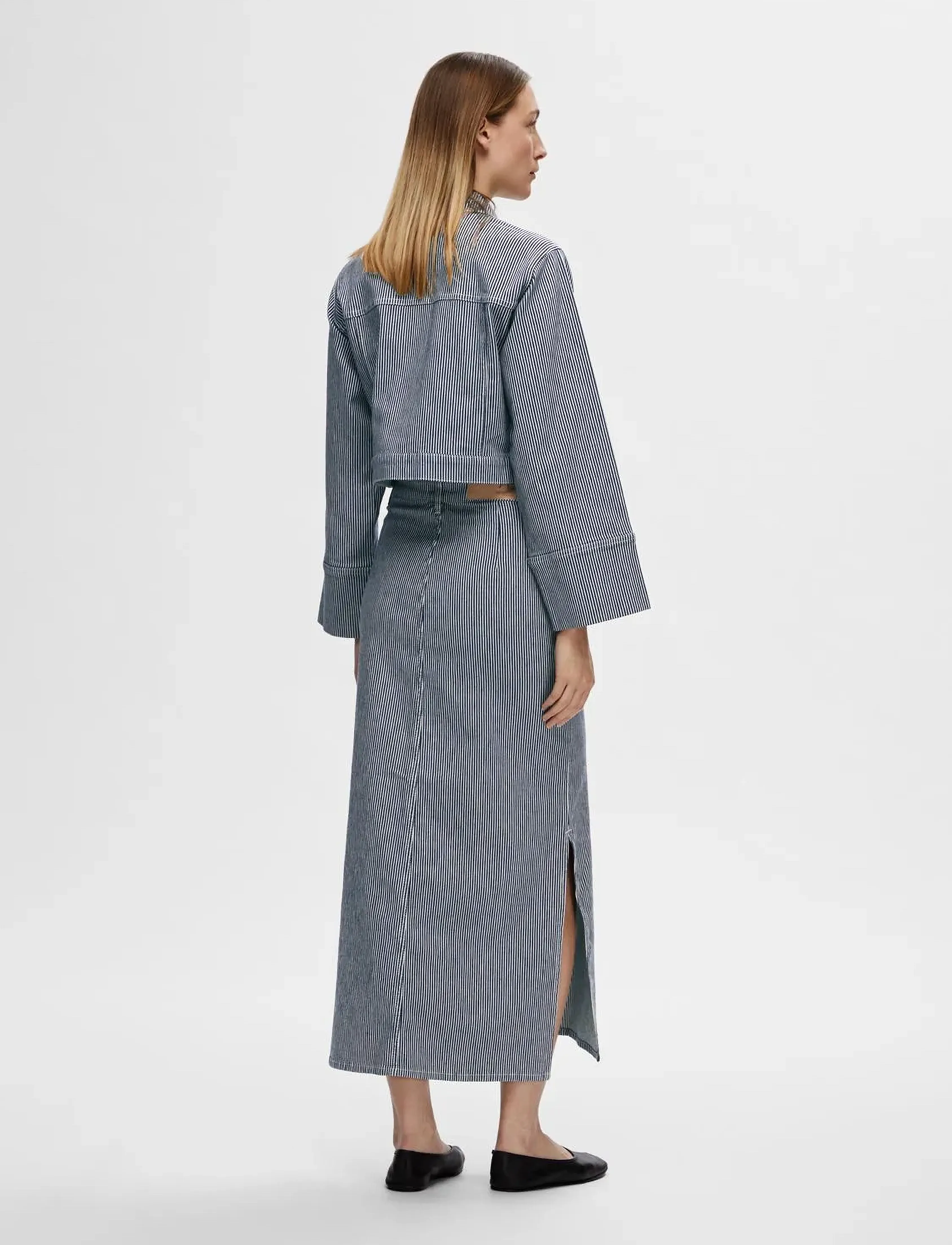 Selected - SLFMYRA HW STRIPE COLUMN DENIM SKIRT - maxi röcke - medium blue denim - 5