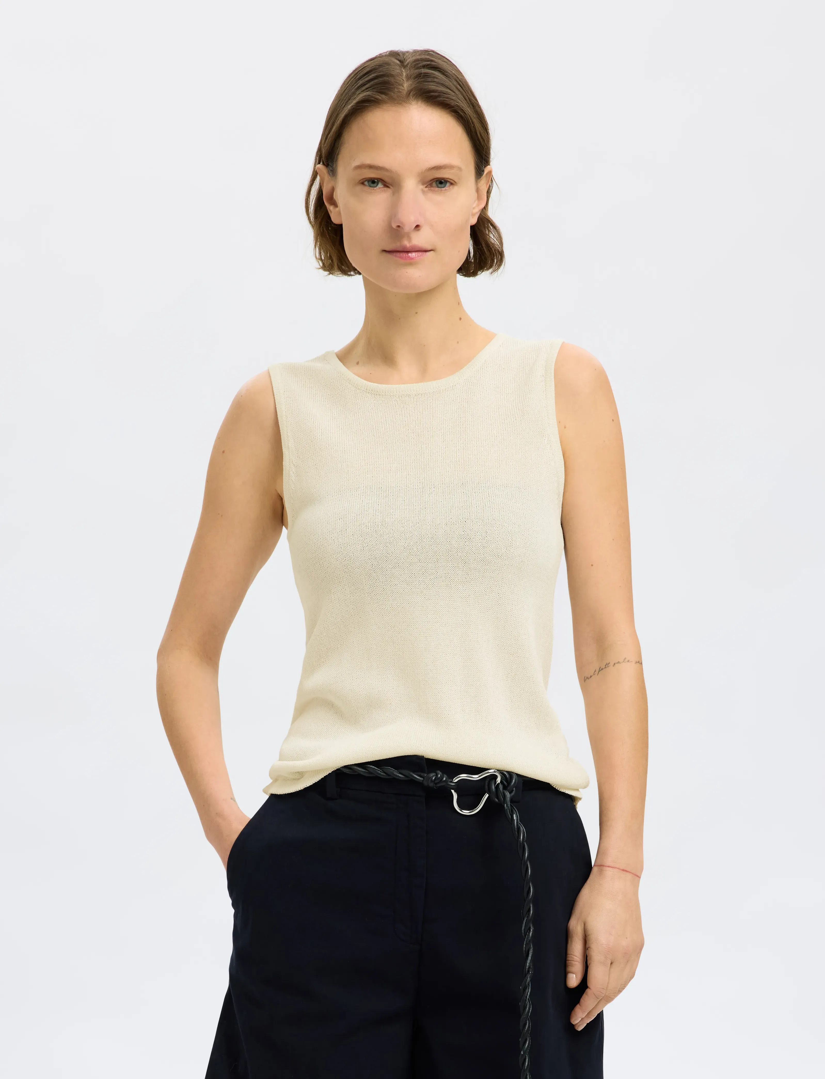 Selected SLFMOON SUS SL KNIT TOP B - Ärmellose Tops - BIRCH / cream