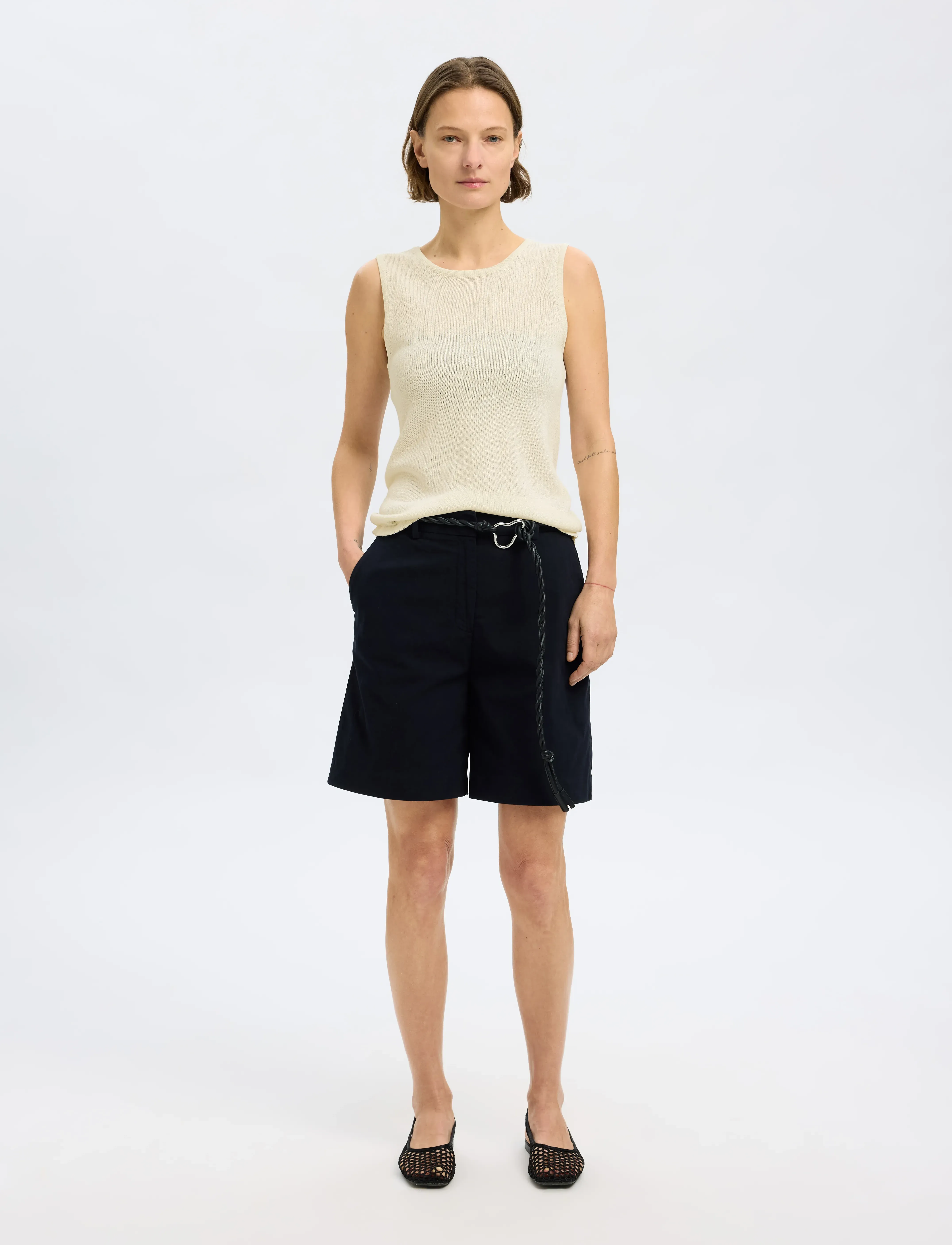 Selected - SLFMOON SUS SL KNIT TOP B - mouwloze tops - birch - 3