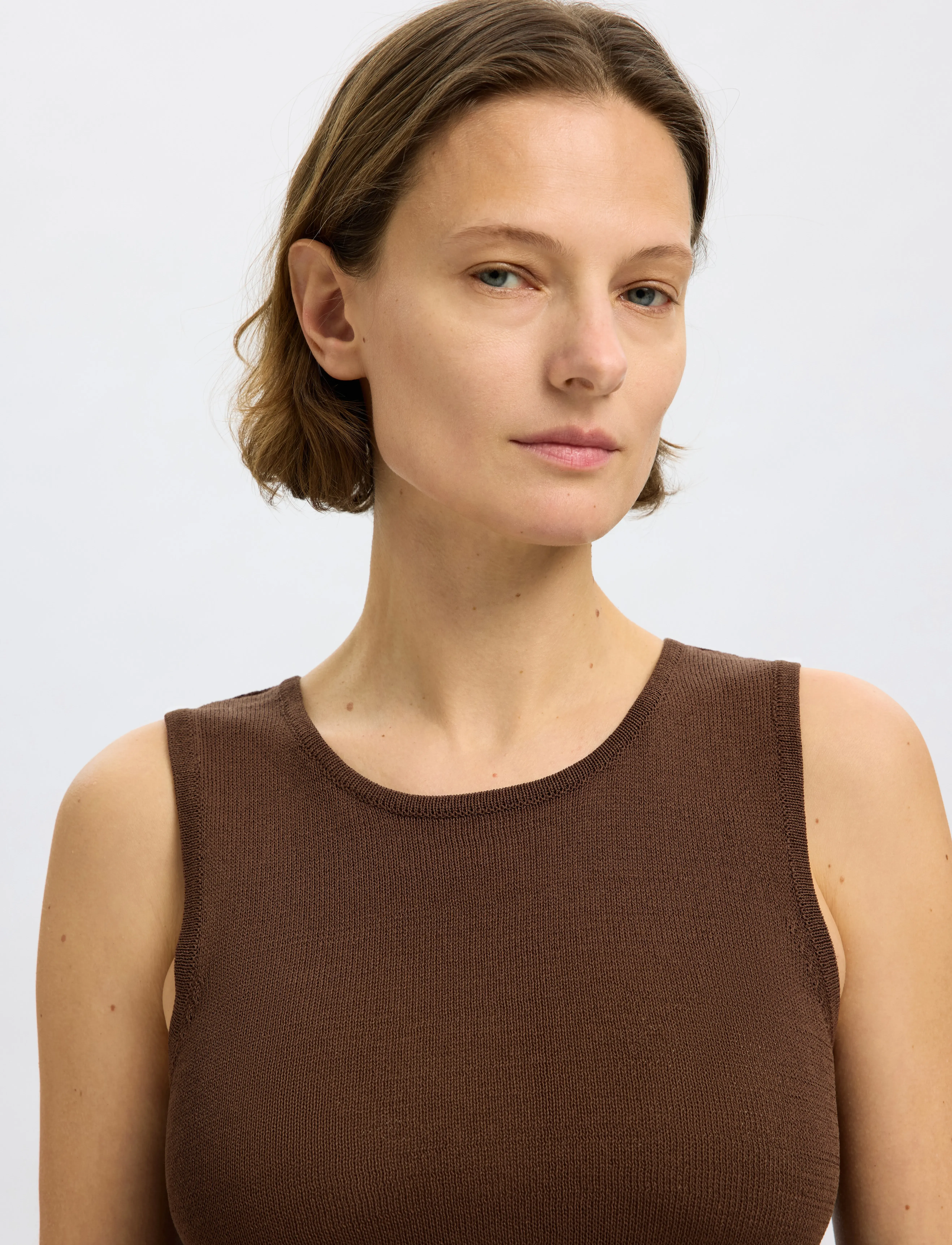 Selected - SLFMOON SUS SL KNIT TOP B - topid ja varrukateta alussärgid - chestnut - 5