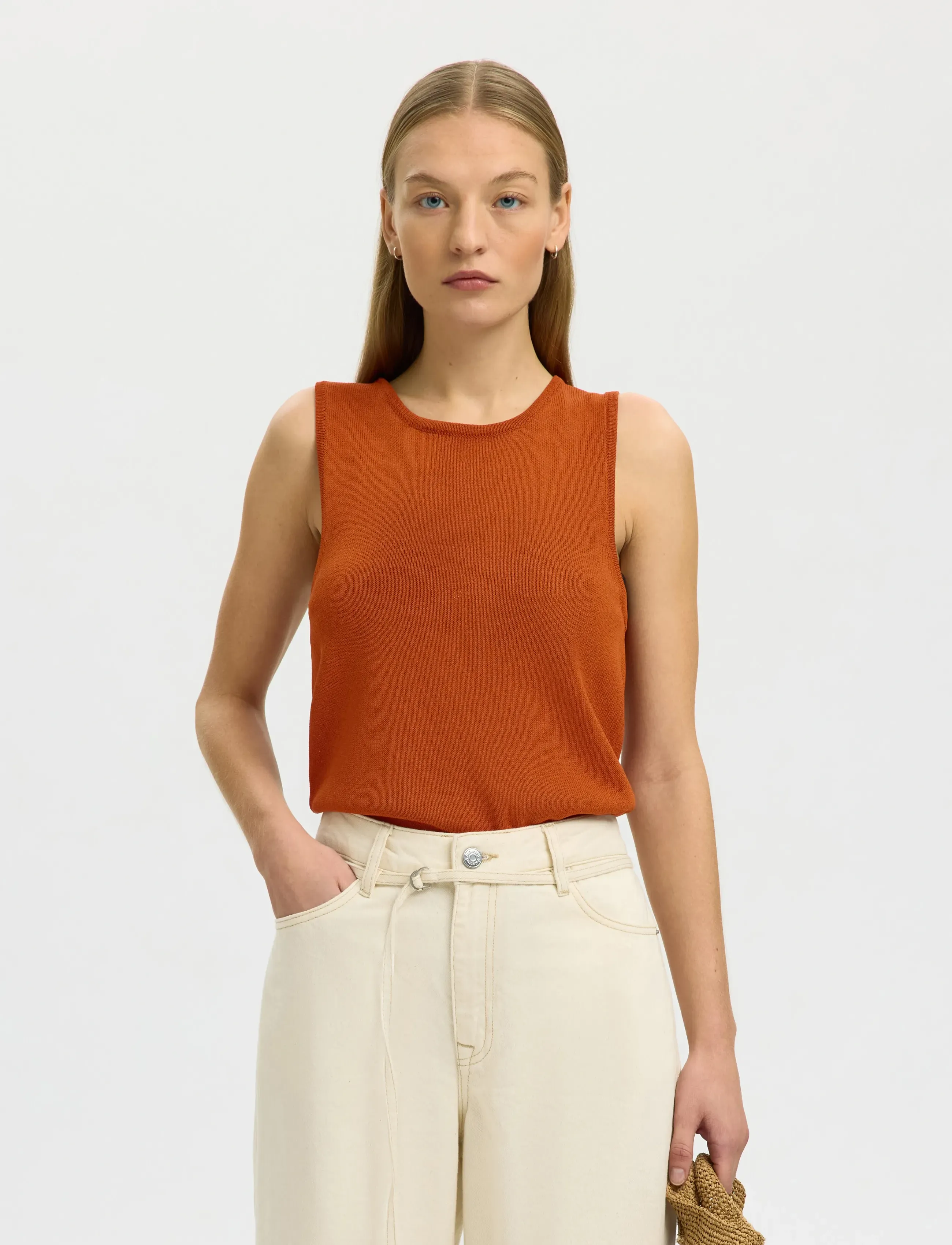 Selected SLFMOON SUS SL KNIT TOP B - T-skjorter & Topper - POTTERS CLAY / orange