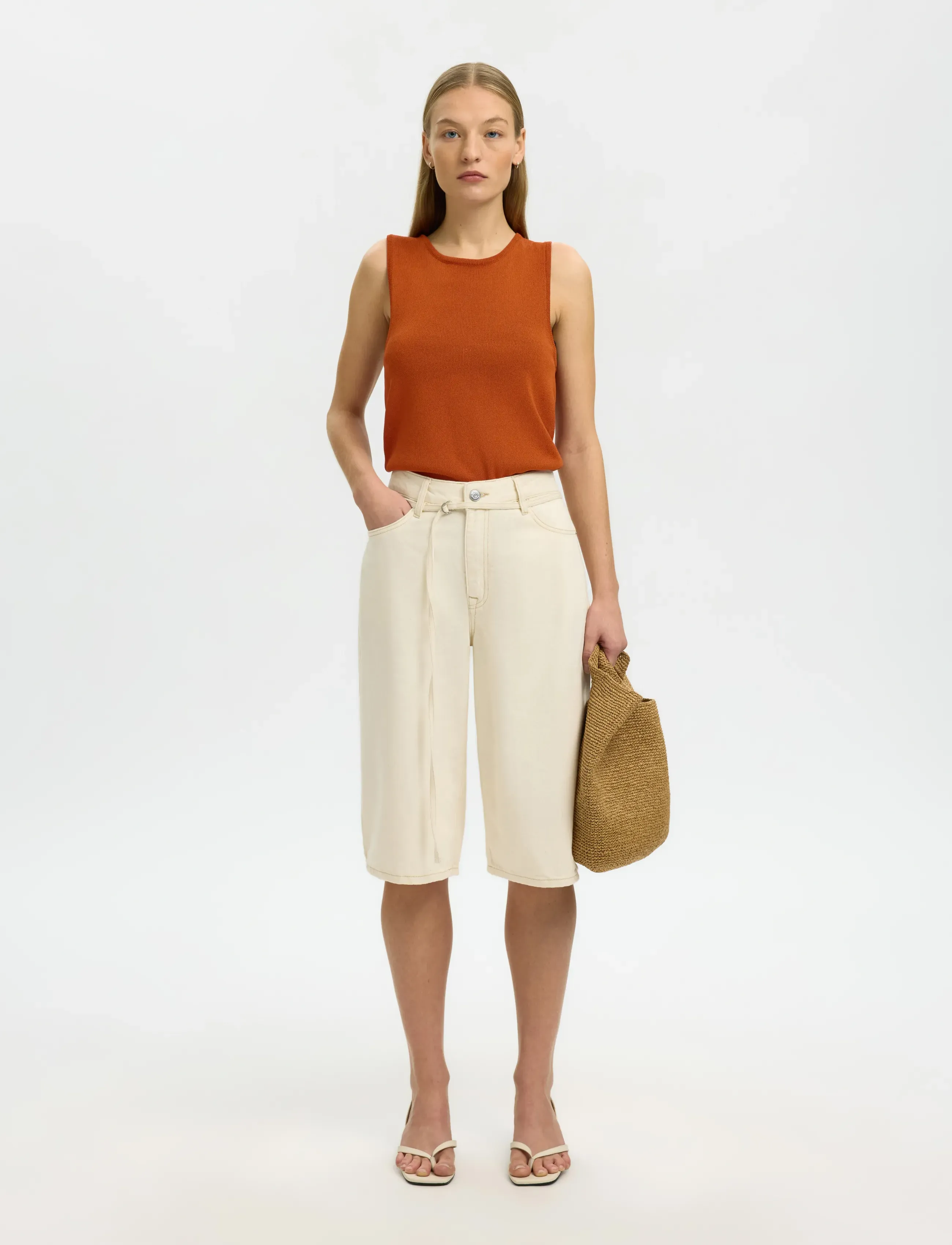 Selected - SLFMOON SUS SL KNIT TOP B - tanktops - potters clay - 5