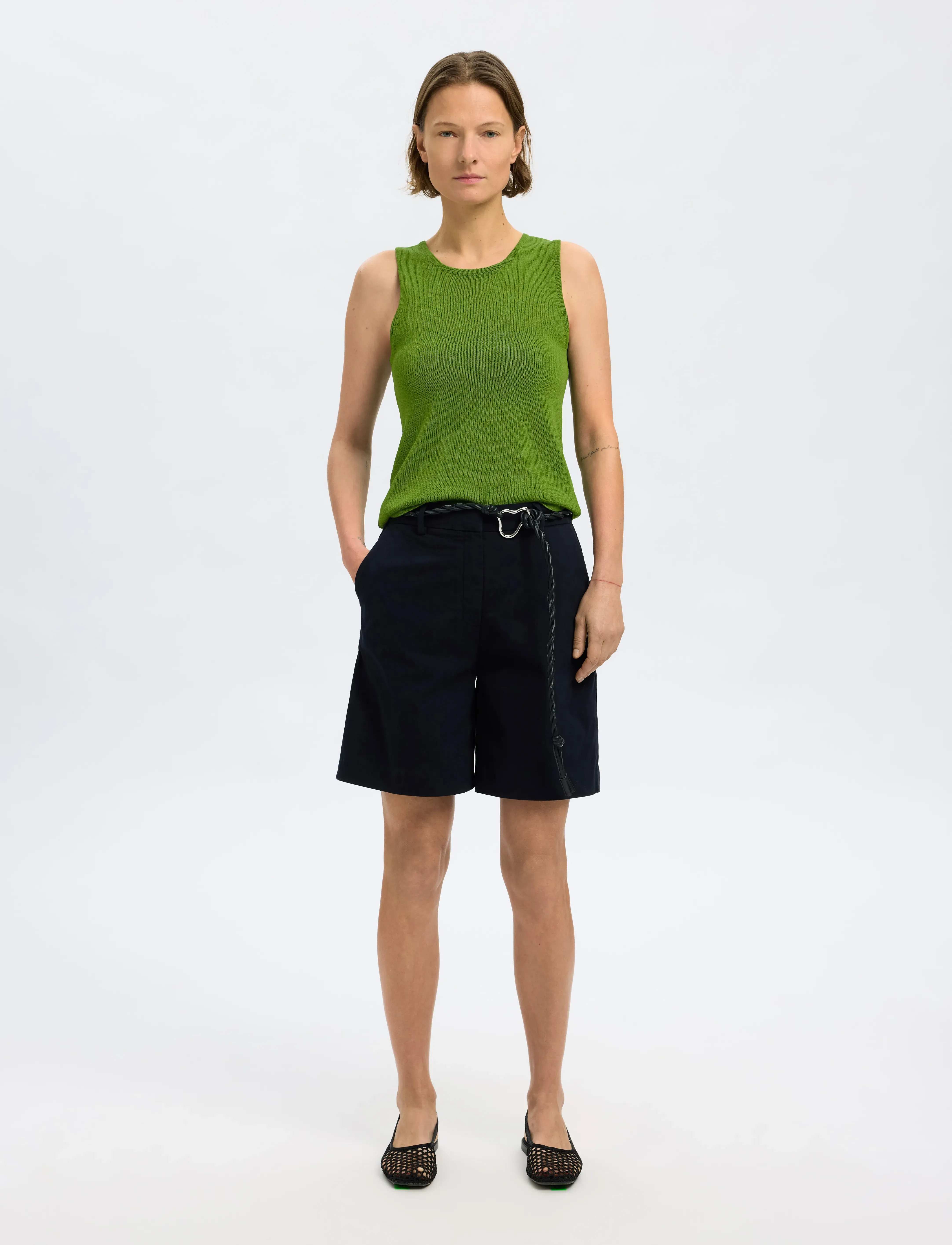 Selected SLFMOON SUS SL KNIT TOP B - T-shirts & Tops - SPINDLE TREE / green
