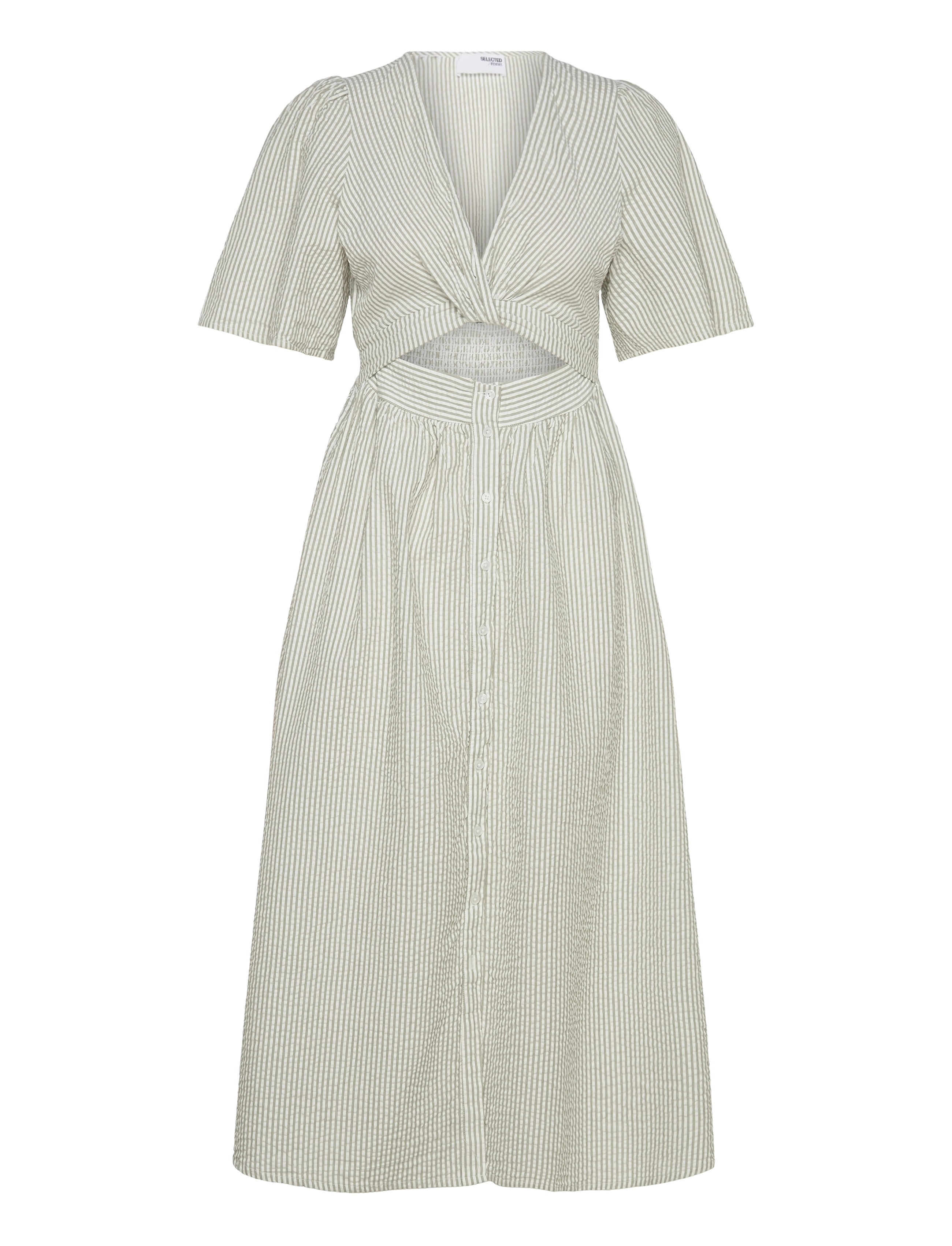 Selected SLFVITTORIA SS STRIPED MIDI SHIRT DRESS - Klänningar - SNOW WHITE / beige