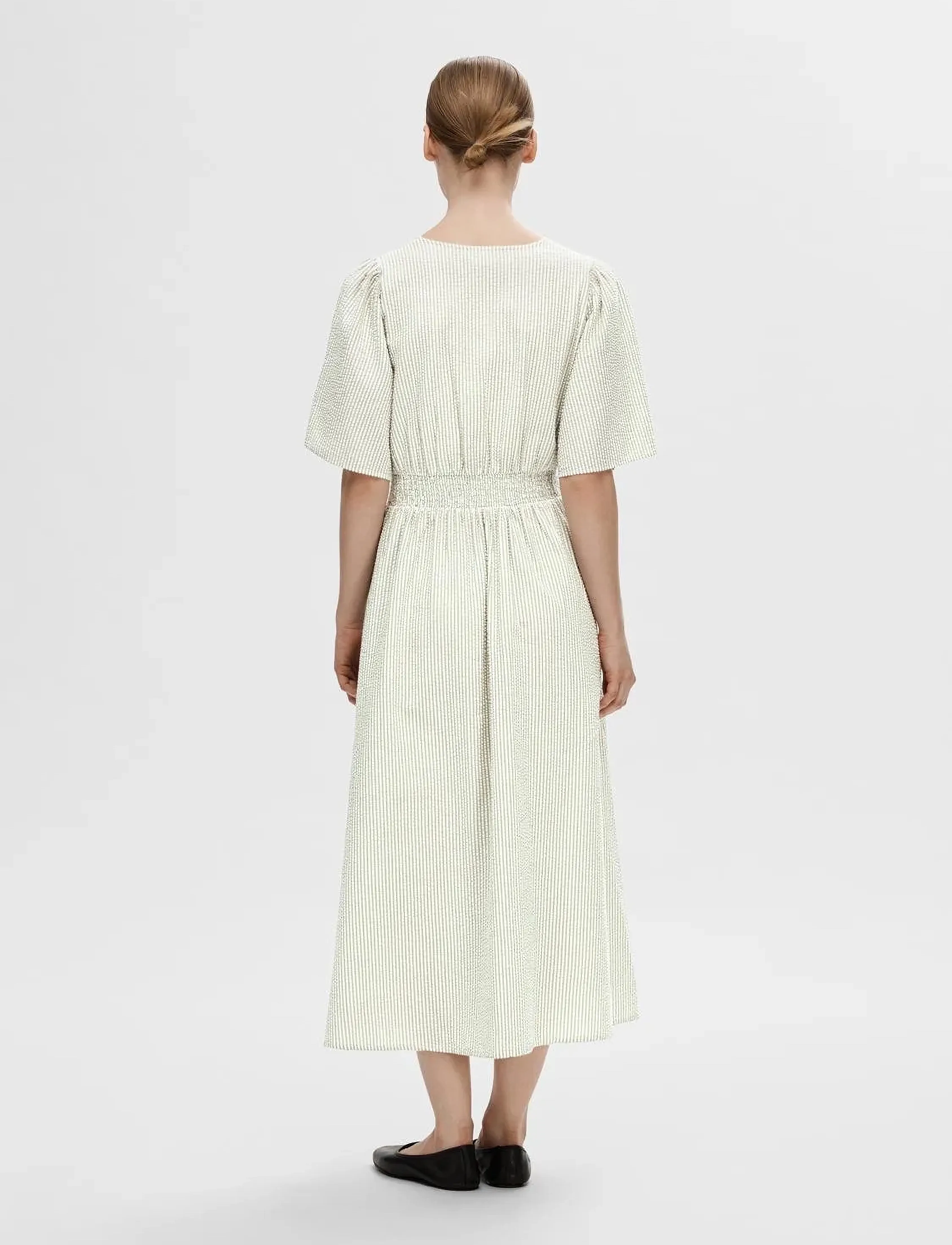 Selected - SLFVITTORIA SS STRIPED MIDI SHIRT DRESS - hemdkleider - snow white - 3