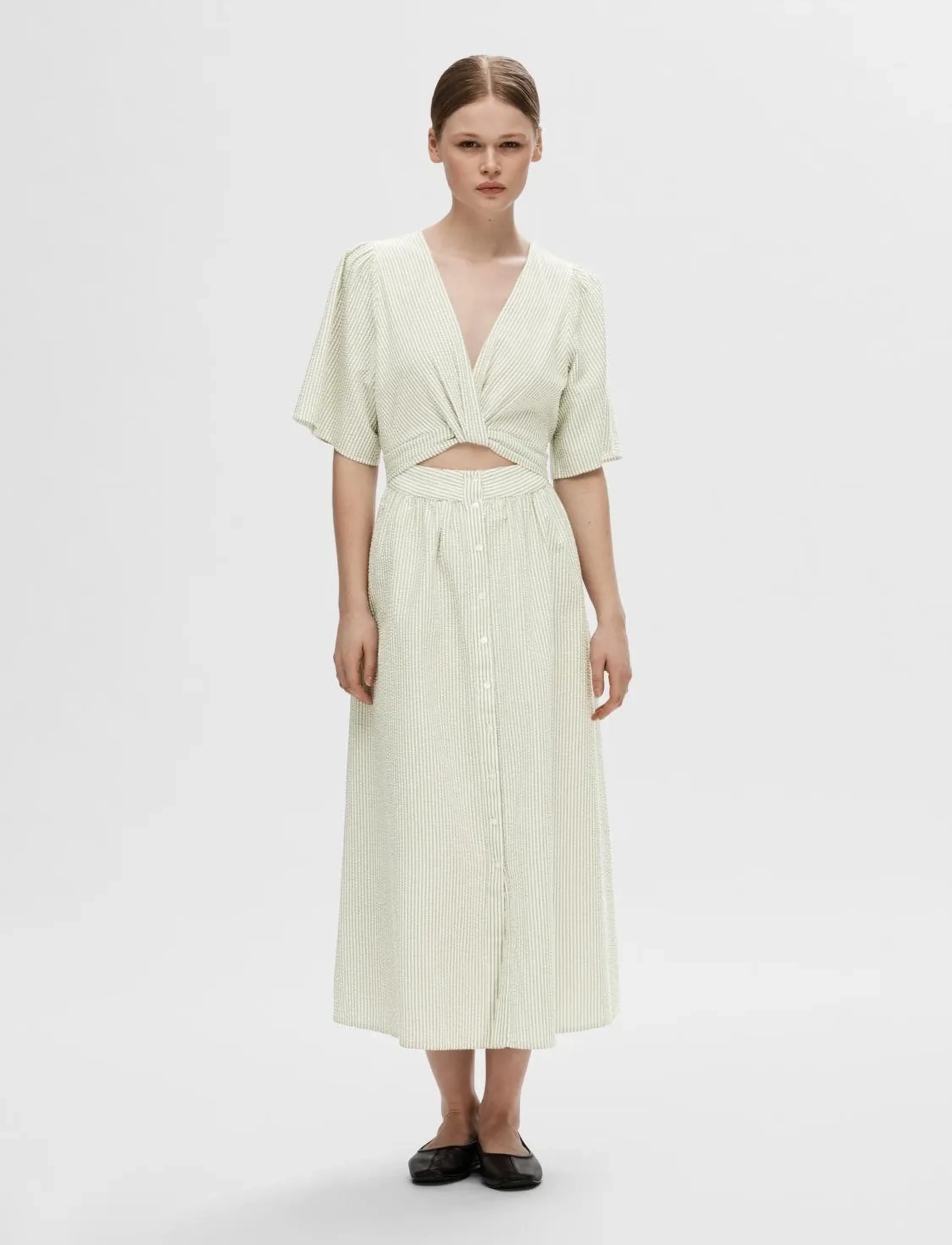 Selected - SLFVITTORIA SS STRIPED MIDI SHIRT DRESS - hemdkleider - snow white - 4