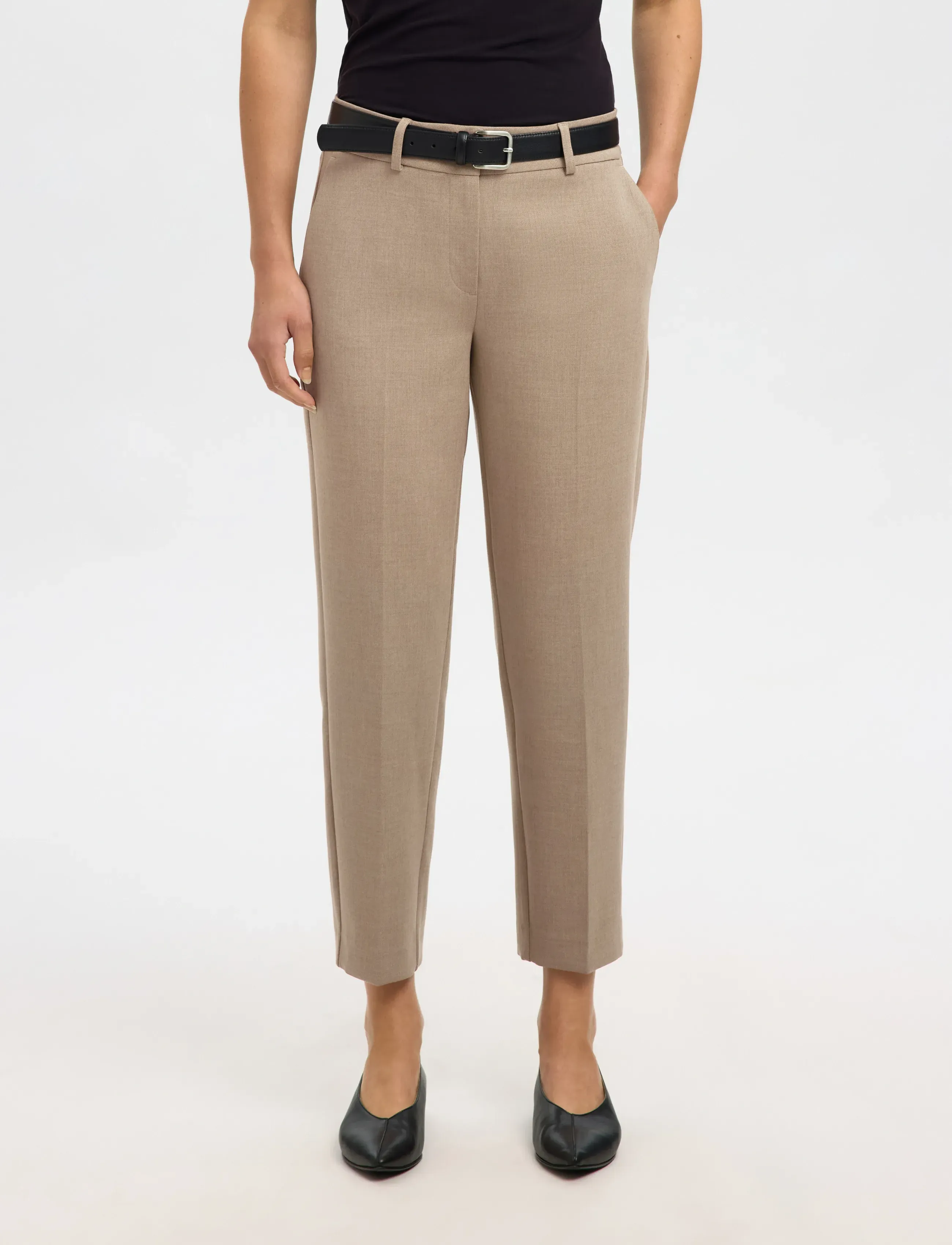 Selected SLWRITA-RIA MW CROP PANT CAMEL MEL NOOS - Bukser med lige ben - CAMEL / beige