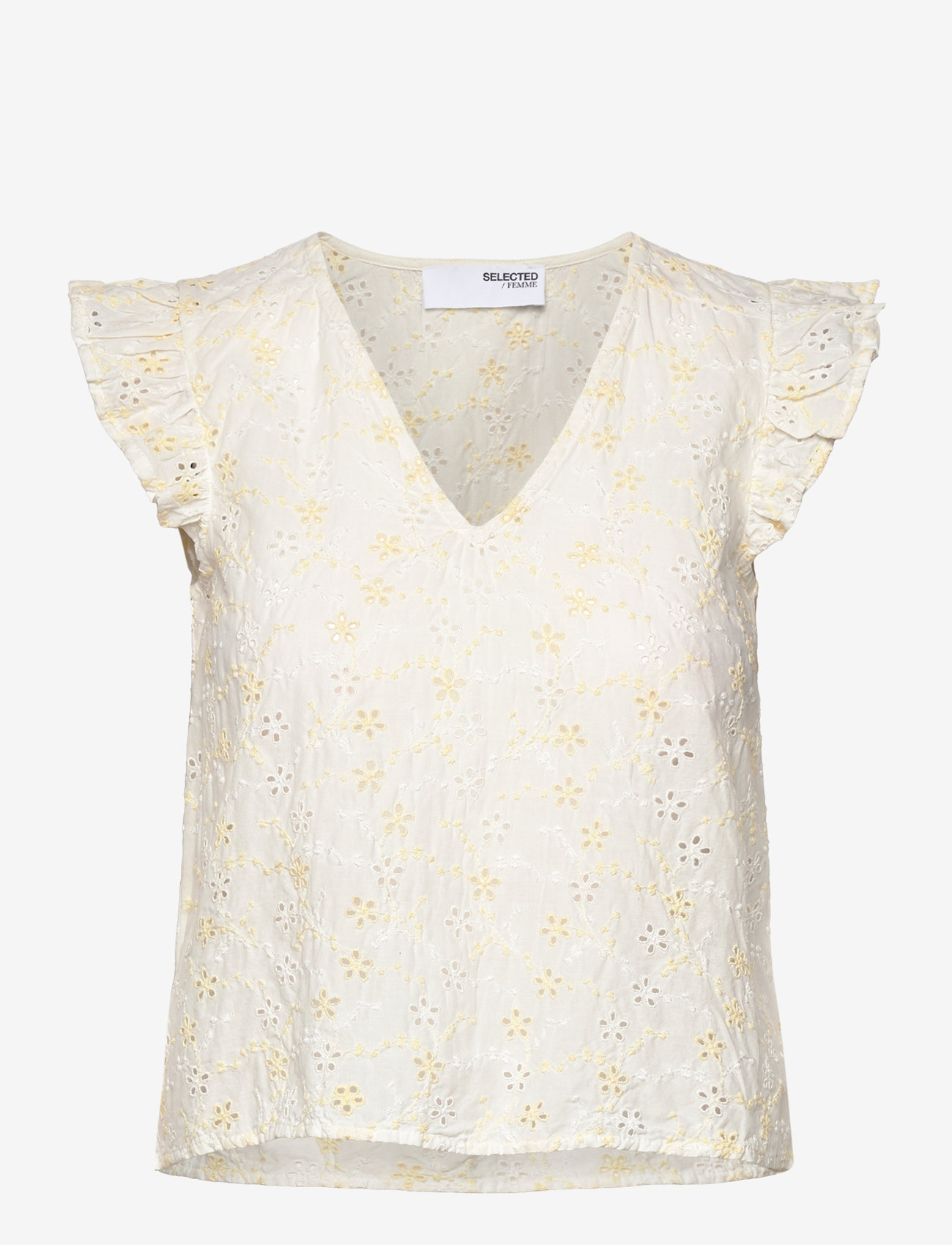 Selected - SLFCHIARA SL BRODERI TOP B - t-shirts - snow white - 0