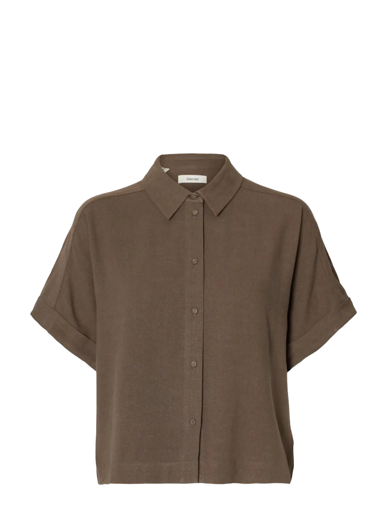 Selected SLFVIVA SS CROPPED SUN SHIRT NOOS - Selected - CHOCOLATE CHIP / brown